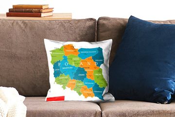 MuchoWow Dekokissen Karte von Polen in leuchtenden Farben, Zierkissen mit Füllung für Wohzimmer, Schlafzimmer, Deko, Sofakissen