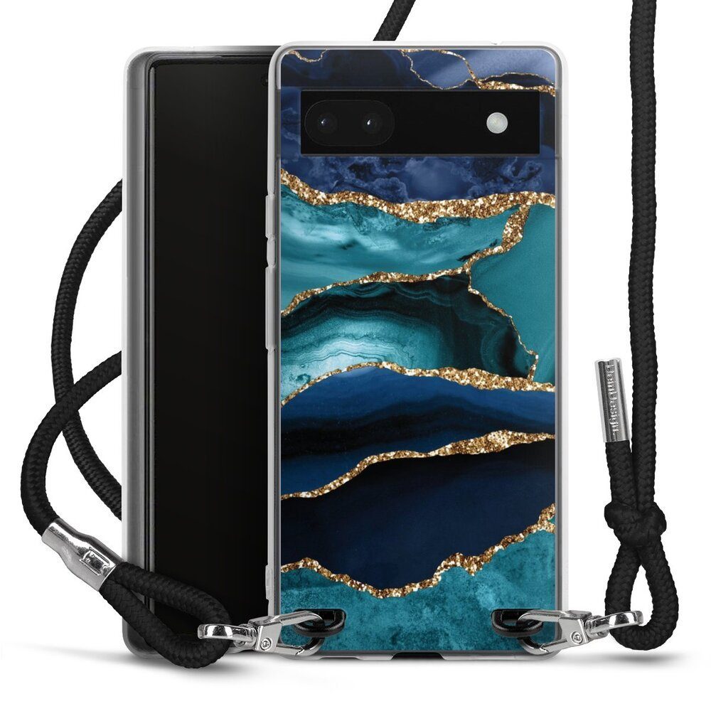 DeinDesign Handyhülle Marmor Trends Glitzer Look, Google Pixel 6a Handykette Hülle mit Band Case zum Umhängen