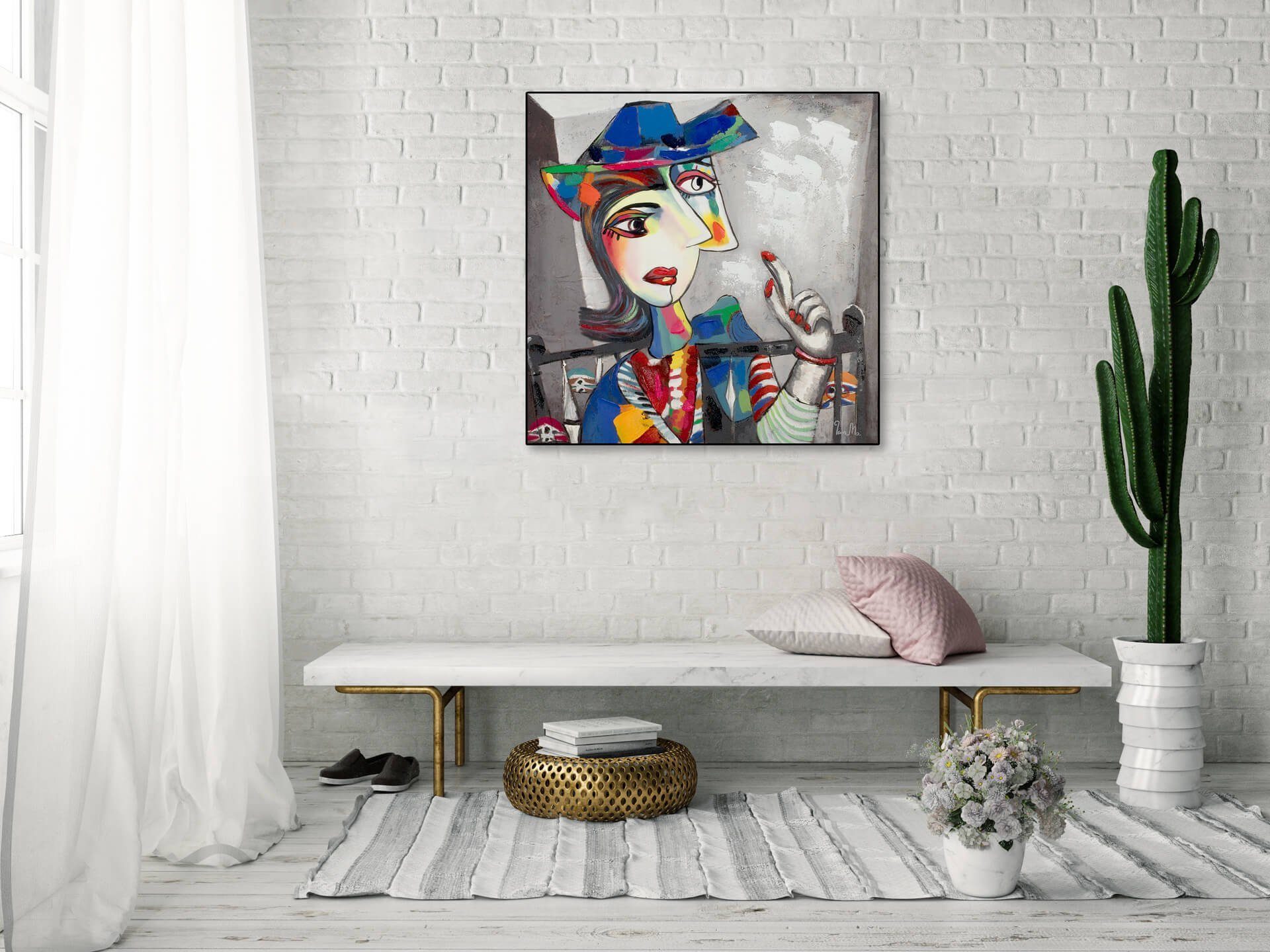 KUNSTLOFT cm, Life Wohnzimmer Gemälde Leinwandbild 80x80 100% HANDGEMALT Double Wandbild