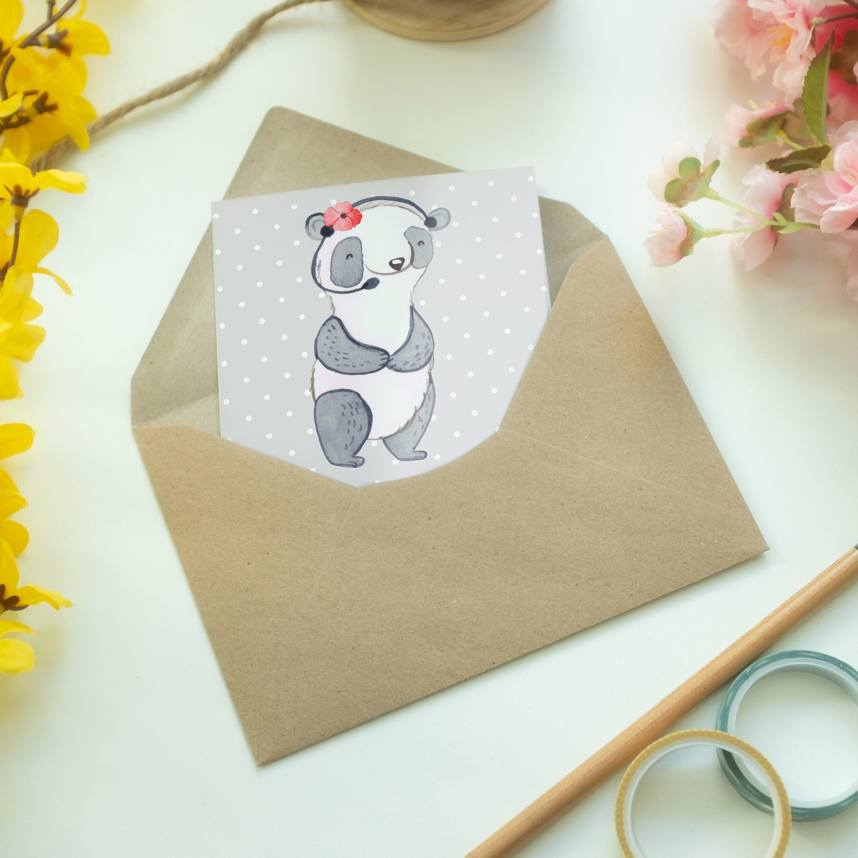 Mr. & Mrs. Panda Panda Welt Grau - Grußkarte Beste Einla Geschenk, Arbeitskollegin Pastell - der