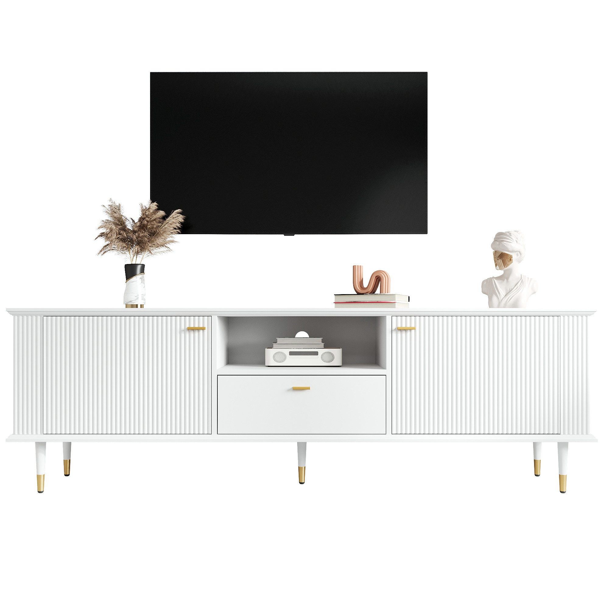 Merax Lowboard mit Soft-Close-Funktion, Hochglanz Fernsehschrank Sideboard (1 St), TV-Schrank mit 2 Türen, Schublade & offenen Fächern, 170x36x54cm