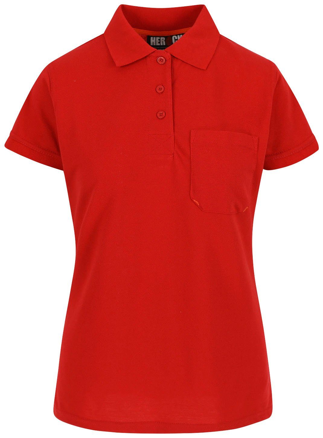Herock Poloshirt 1 Figurbetont, mit sowie Damen Polo Rippstrick-Kragen Freya Kurzärmlig und rot Bündchen Brusttasche