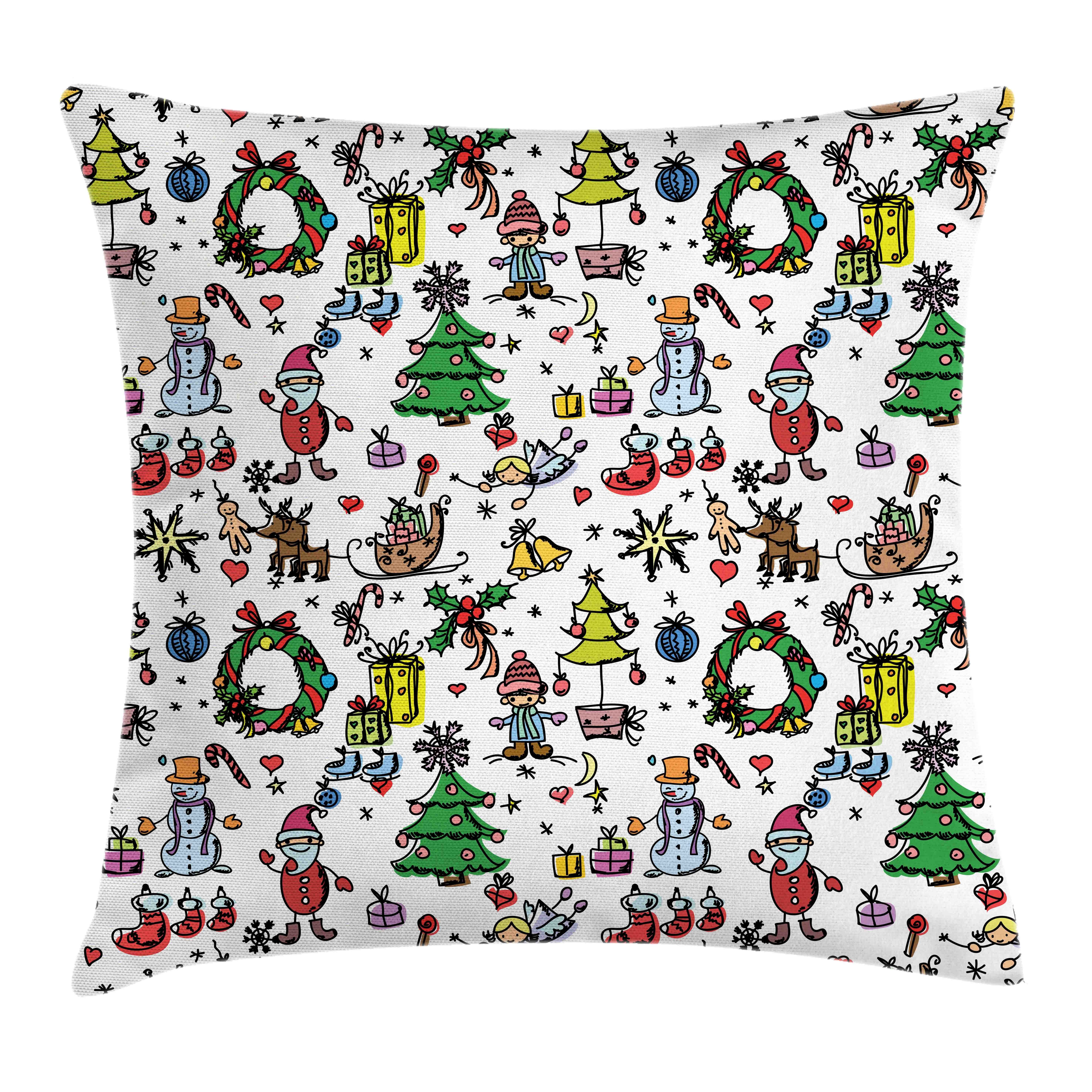 Kissenbezüge Reißverschluss Kissenhülle mit Weihnachten (1 Stück), Farben Druck, Beidseitiger Gekritzel Farbfesten Cartoon Abakuhaus
