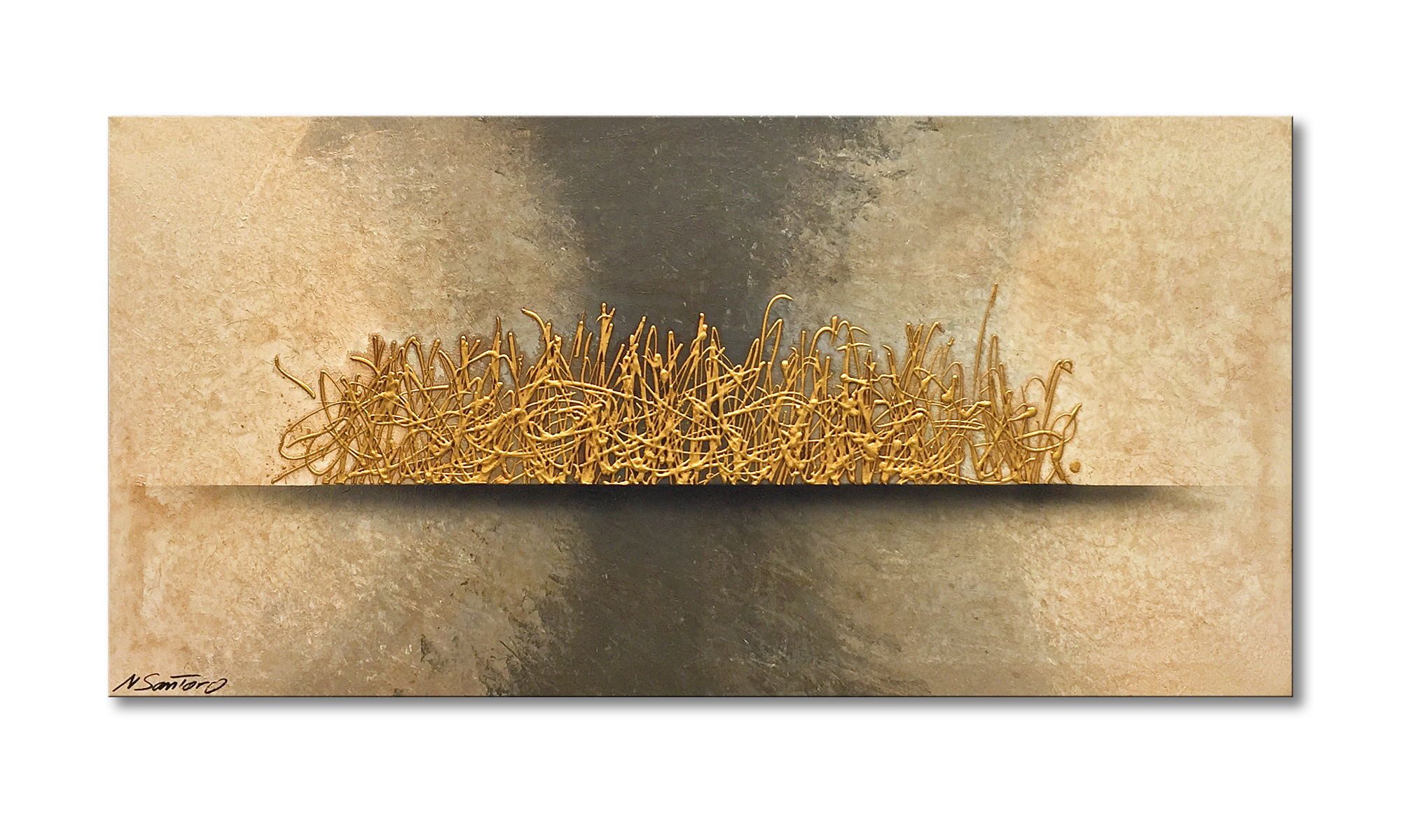 WandbilderXXL Gemälde Golden Times 120 x 60 cm, Abstraktes Gemälde, handgemaltes Unikat