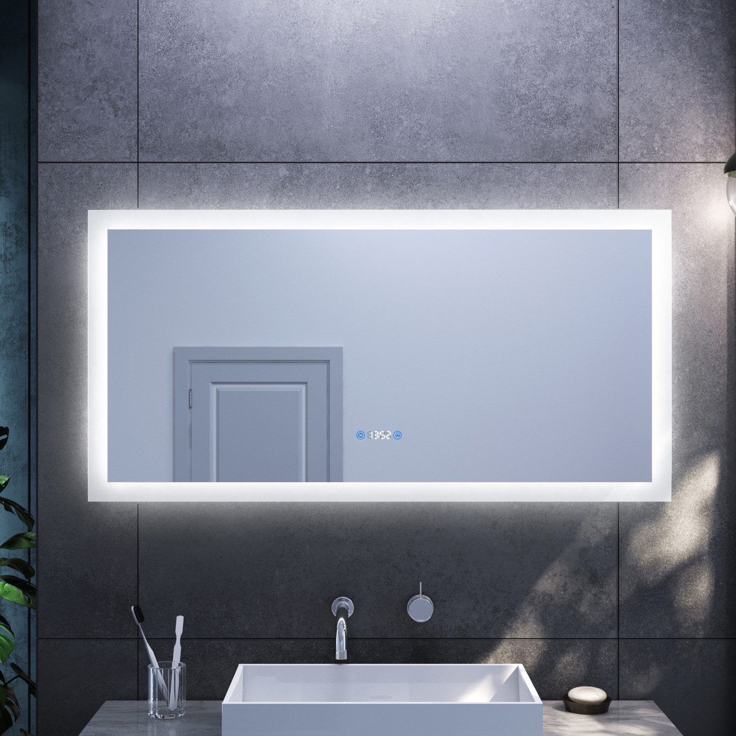 SONNI Badspiegel Badspiegel, Dimmbar, 120 x 60, mit Beleuchtung, LED, mit Anti-Beschlag-Funktion, Touch-Schalter