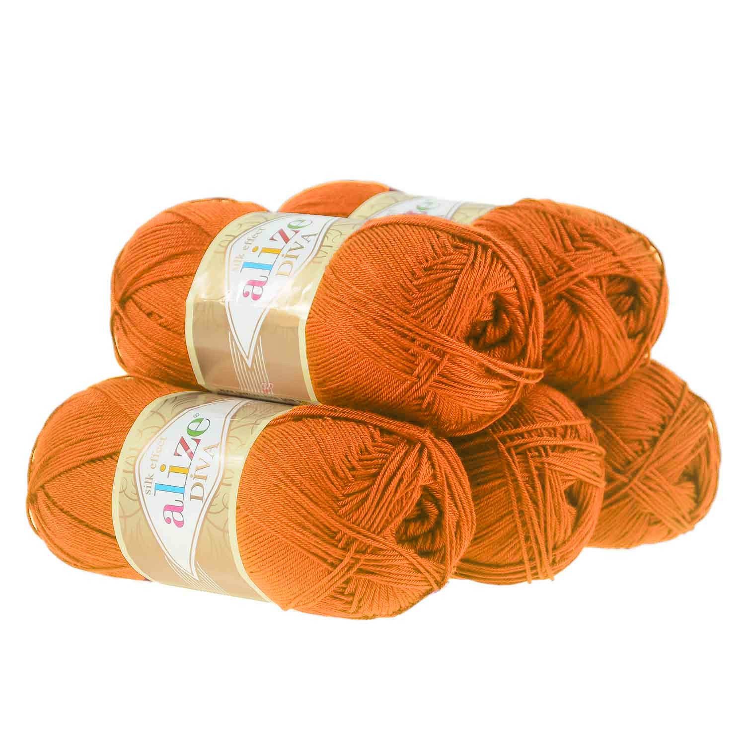 Alize 5 x 100g Strickgarn ALIZE DIVA - Häkelgarn Sommerwolle Häkelwolle, 350 m, 120 hellorange