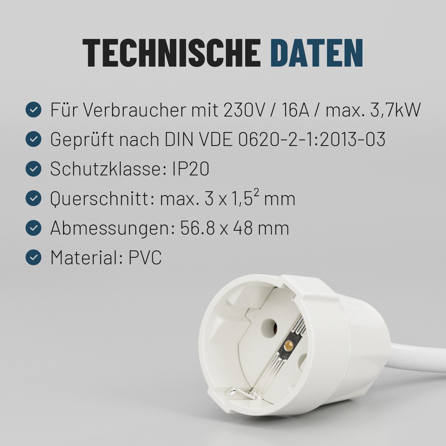 greate. Steckdose 6x Schutzkontakt Kupplung, Schutzkontaktkupplung, IP20 Schuko Kupplung, 1-St. – Bild 5 von 5