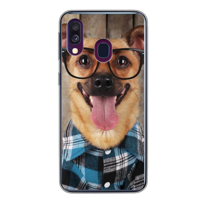 MuchoWow Handyhülle Hund - Brille - Bluse - Hipster Handyhülle Samsung Galaxy A40 Smartphone-Bumper Print Handy
