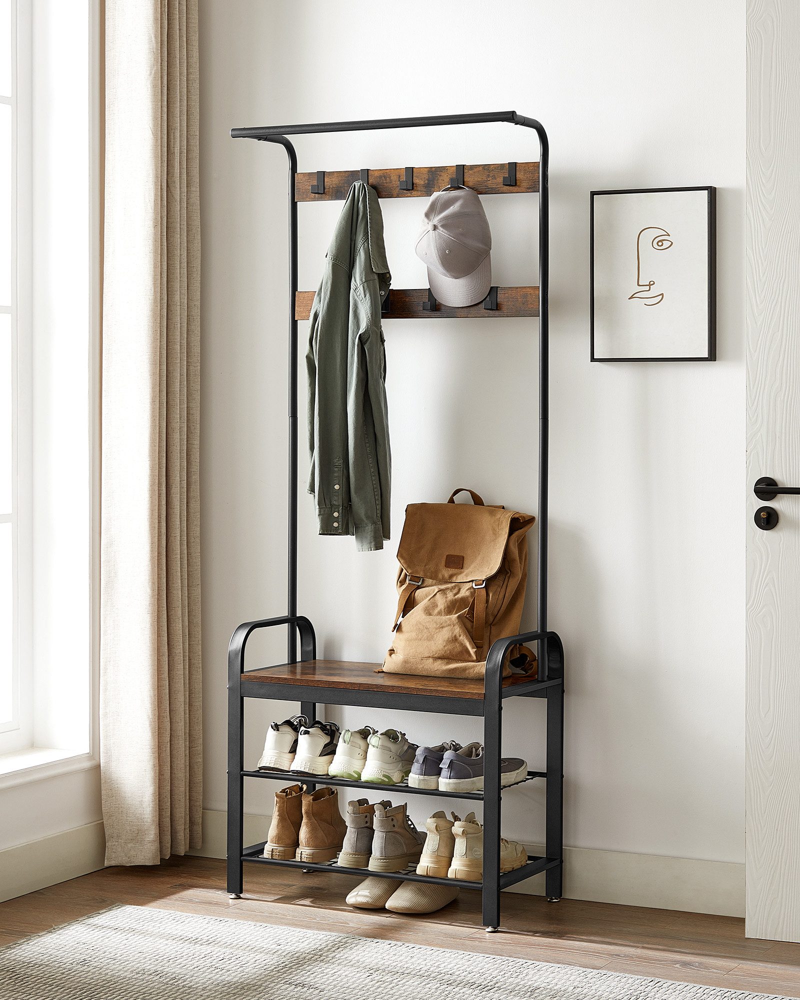 VASAGLE Garderobenständer Garderobe, mit Sitzfläche, 2 günstig online kaufen