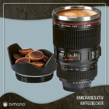 Goods+Gadgets Tasse Kamera-Objektiv Thermobecher, Edelstahl, Kaffee to-go Becher 300 ml