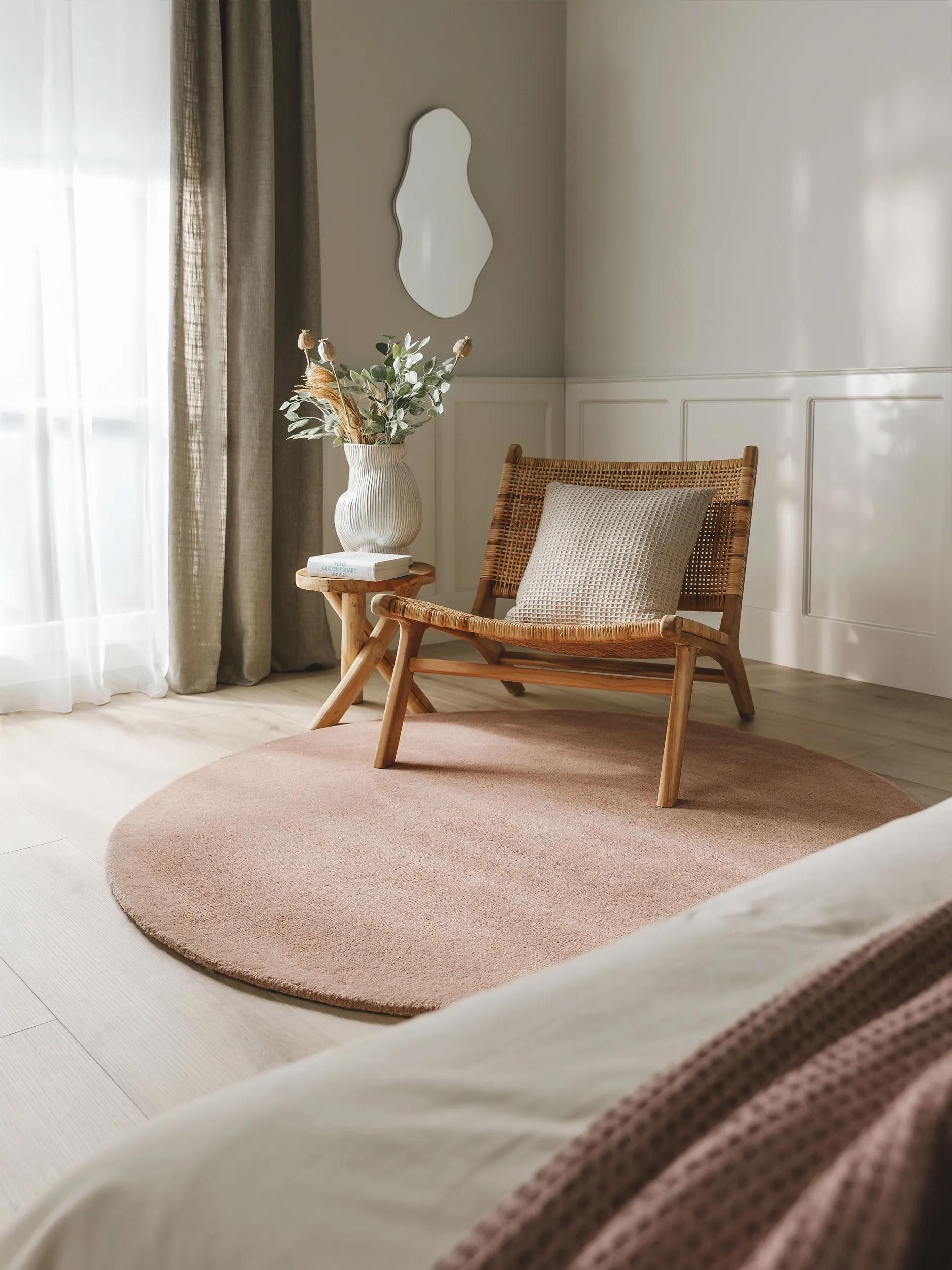 benuta Wollteppich Bent, rund, Höhe: 6 mm, Teppich Wohnzimmer, Schlafzimmer, Esszimmer, Flur, Kunstfaser, Cozy