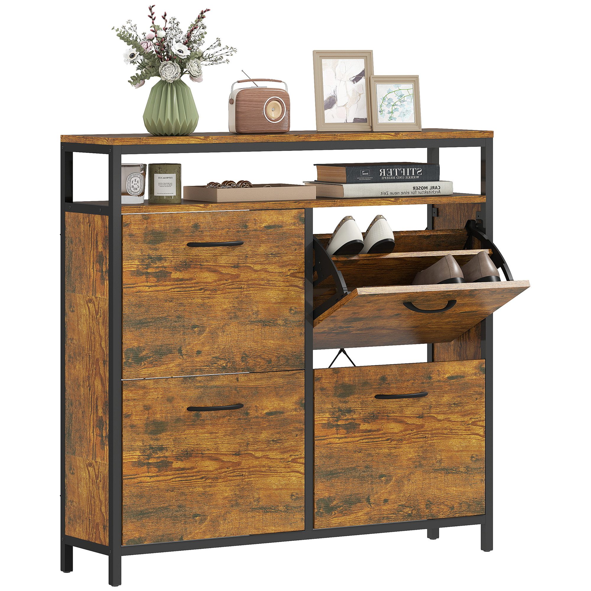 HOMCOM Schuhkipper mit 4 Klappen, verstellbar Trennwand, offenem Fach (schm günstig online kaufen