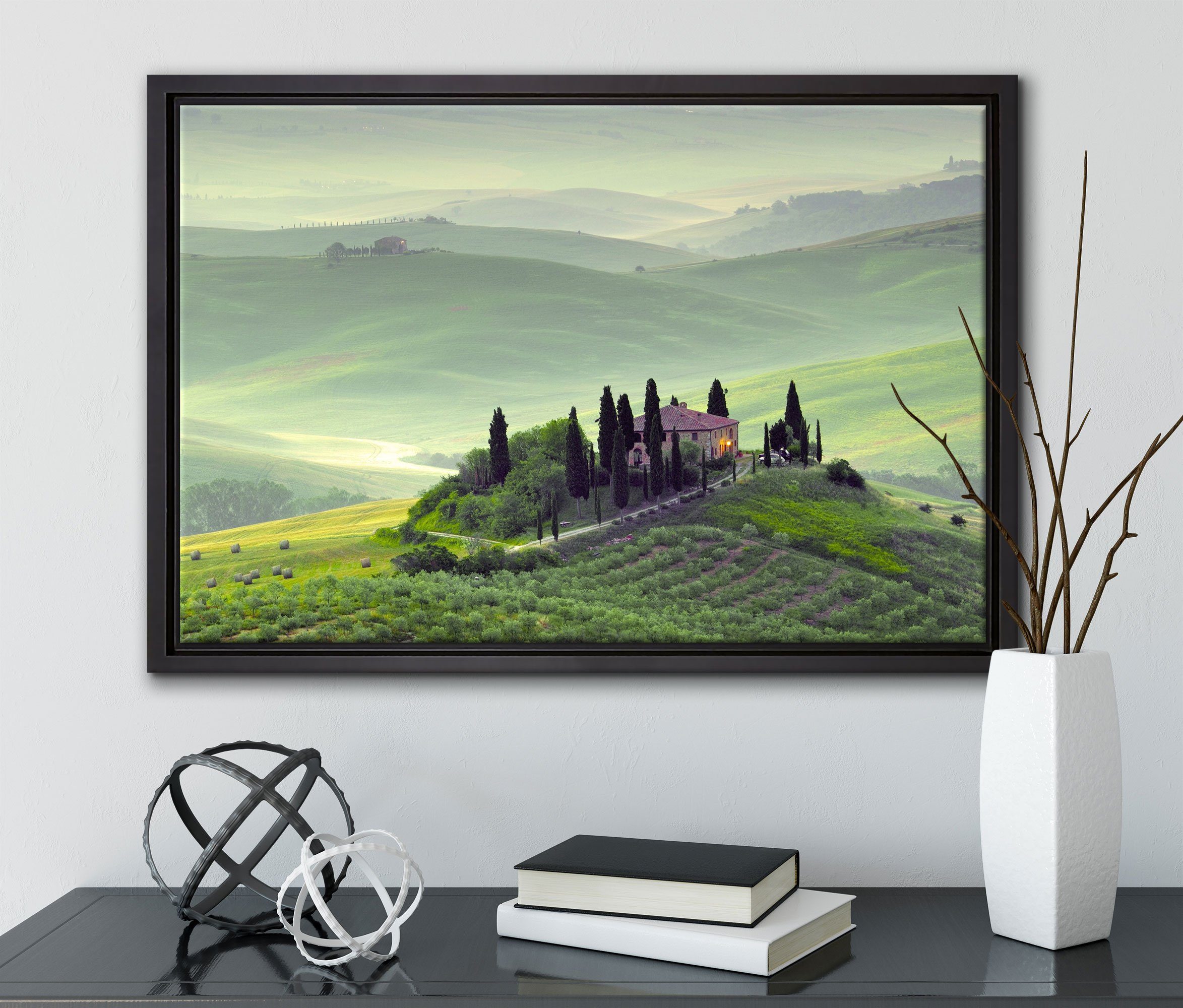 Schattenfugen-Bilderrahmen einem Toskana Leinwandbild Pixxprint Landschaft, inkl. Leinwandbild fertig gefasst, Zackenaufhänger St), bespannt, Wanddekoration Wunderschöne (1 in