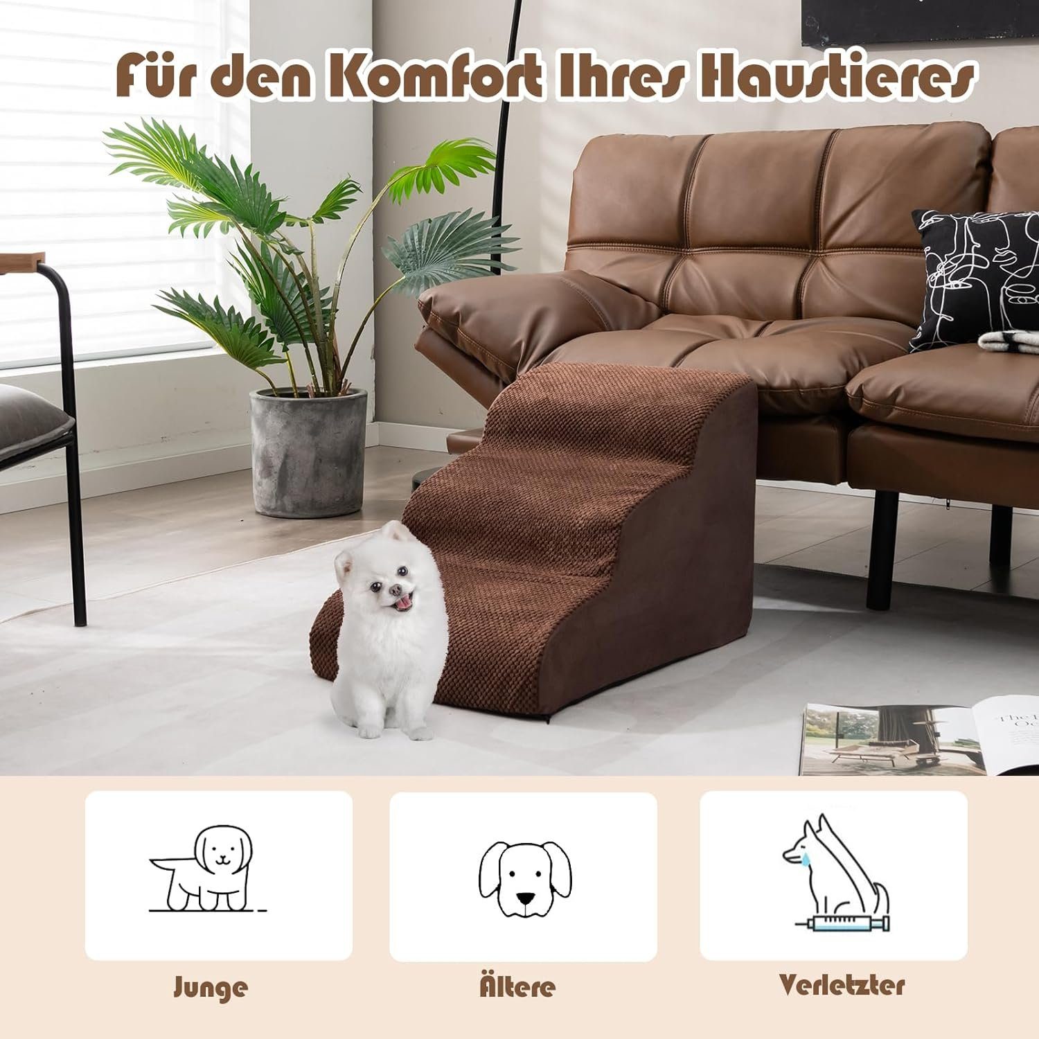 KOMFOTTEU Haustiertreppe, 3-stufige breite Hunderampe günstig online kaufen