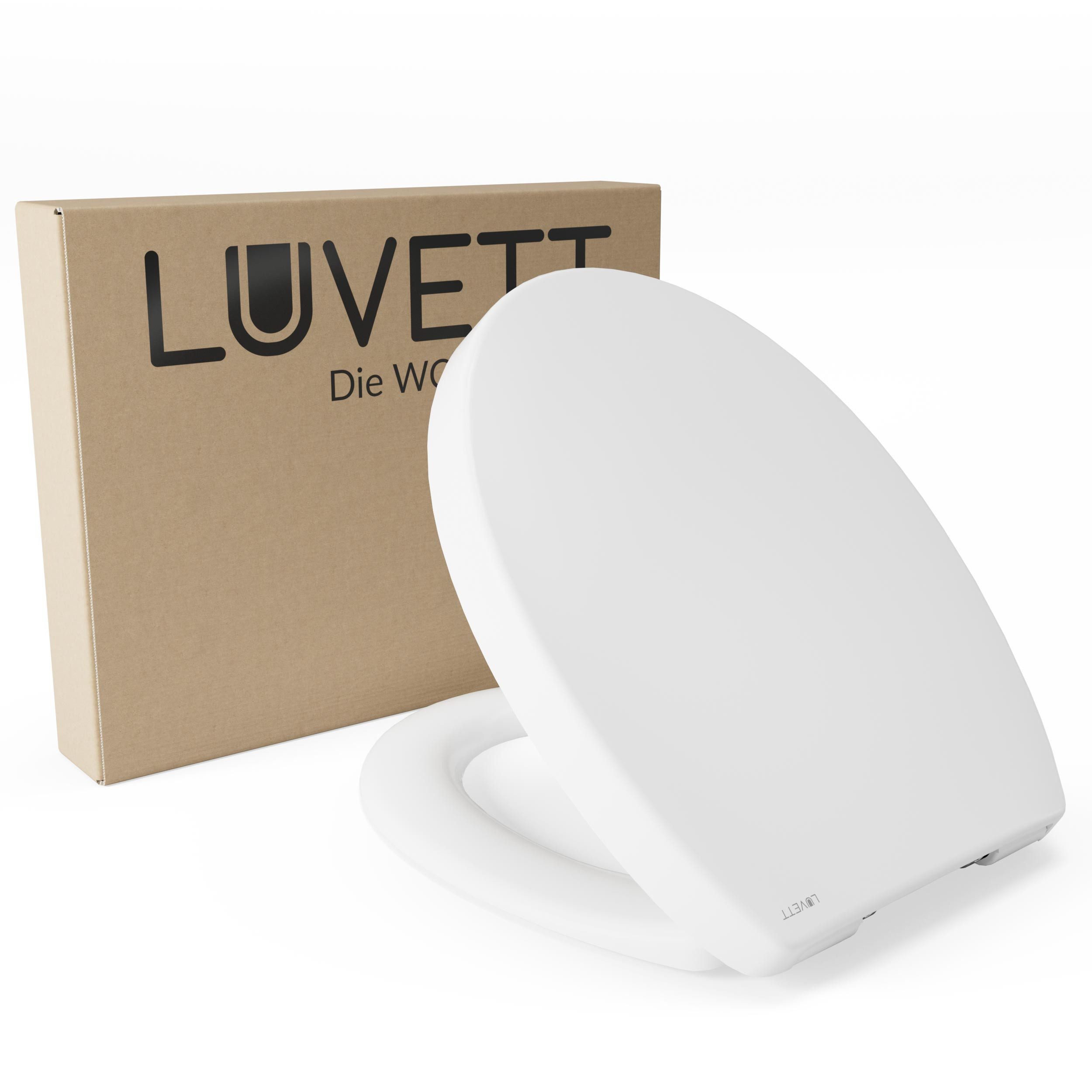 LUVETT WC-Sitz Premium, Softclose, Absenkautomatik, Sanitär, Oval D-Form Eckig (Inklusive 3 Befestigungsarten), mit Absenkautomatik, Wrap-Over, Duroplast, Deutsche Markenqualität