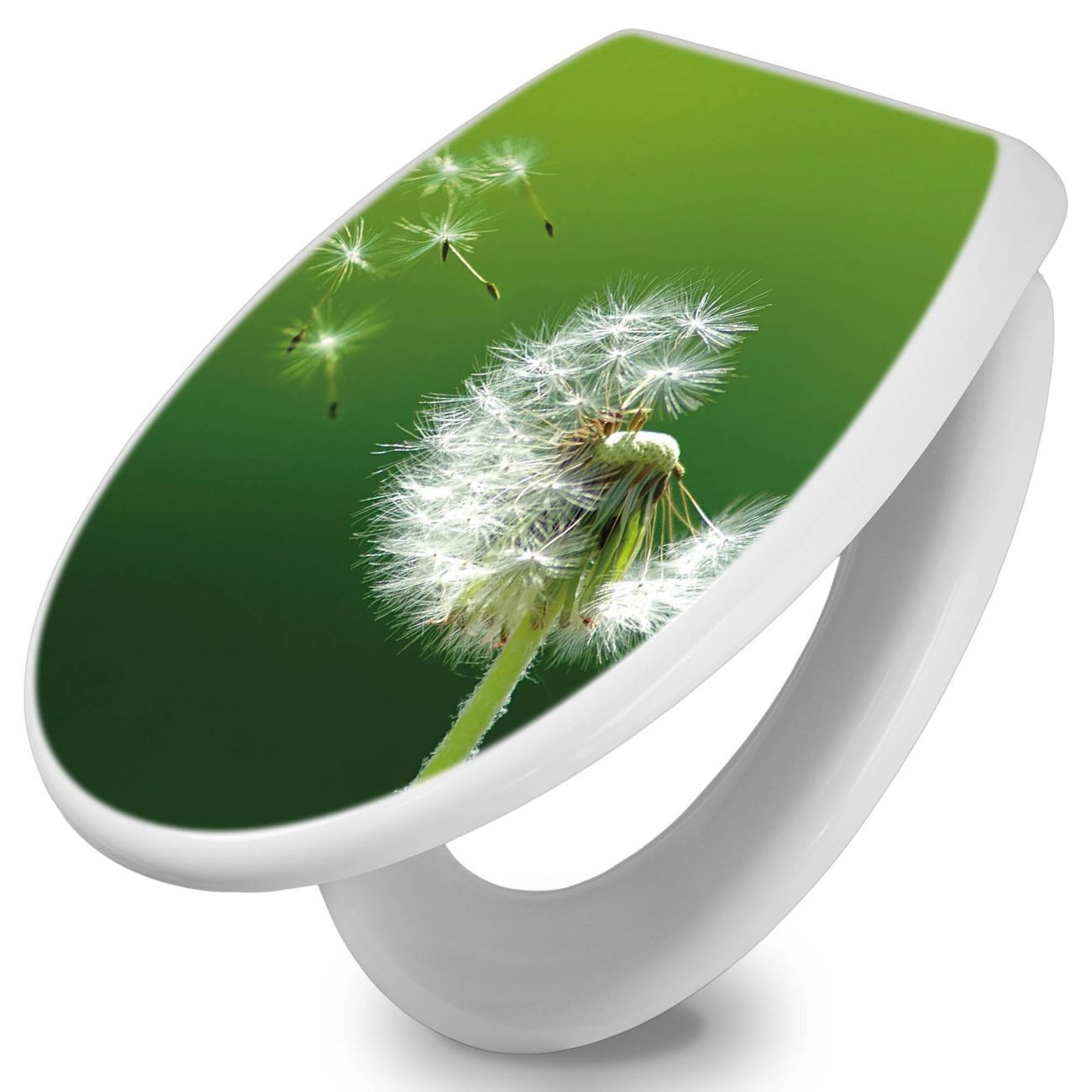 banjado WC-Sitz mit Absenkautomatik Motiv Pusteblume (umweltfreundliches Material, integrierte Scharniere), 44,5 x 37 x 5 cm