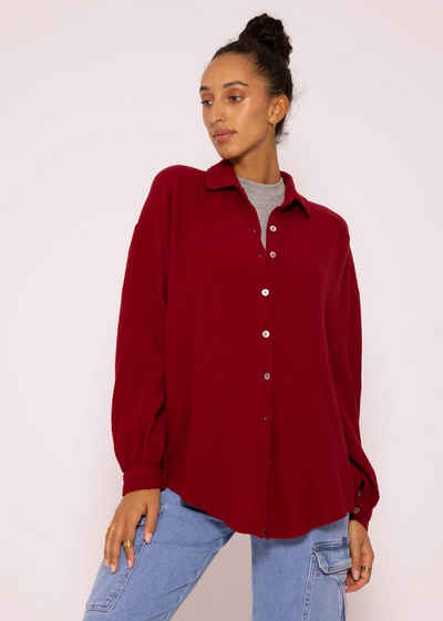 SASSYCLASSY Longbluse Oversize Musselin Bluse Damen Langarm Hemdbluse lang aus Baumwolle mit V-Ausschnitt, One Size (Gr. 36-48)