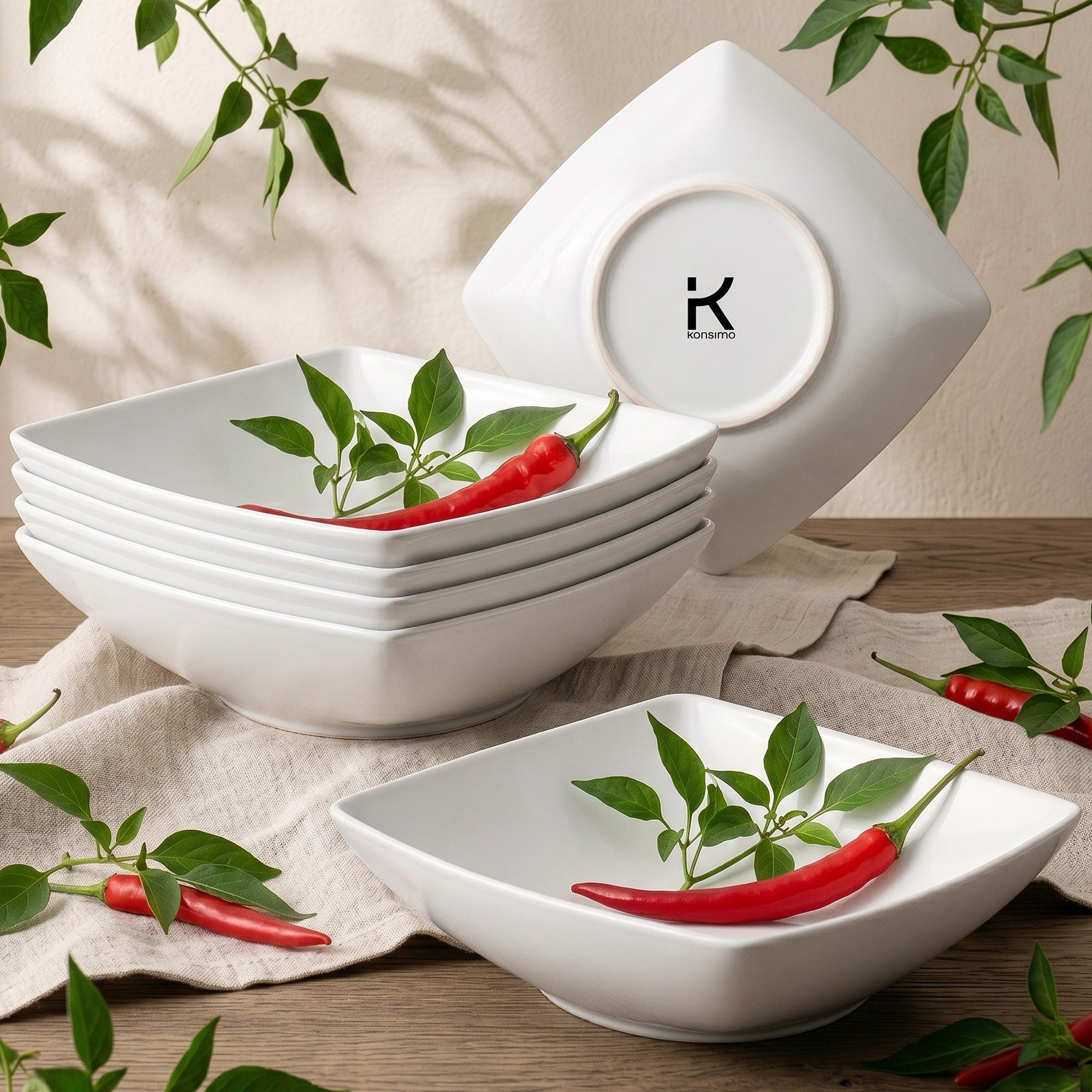 KONSIMO® Teller-Set EPIRI Geschirrset Suppenteller 6 Personen, hergestellt in der EU (6-tlg), 6 Personen, Keramik, quadratisch, Spulmachinen- und Mikrowellengeeignet