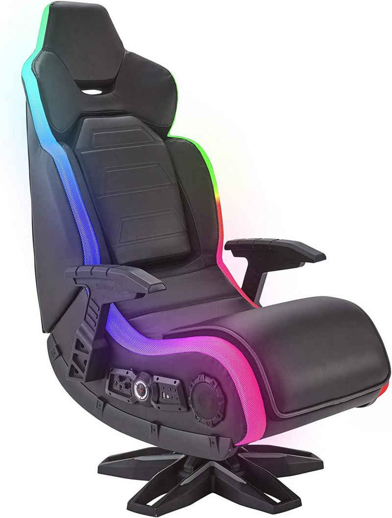 X Rocker Gaming-Stuhl »X-Rocker Evo Elite 4.1 RGB Gaming Stuhl mit Neo Motion LED Lichtern, Kabellos/Bluetooth Multi-Stereo Lautsprecher, Subwoofer, Vibration, Ergonomisch, Kunstleder, Schwarz«