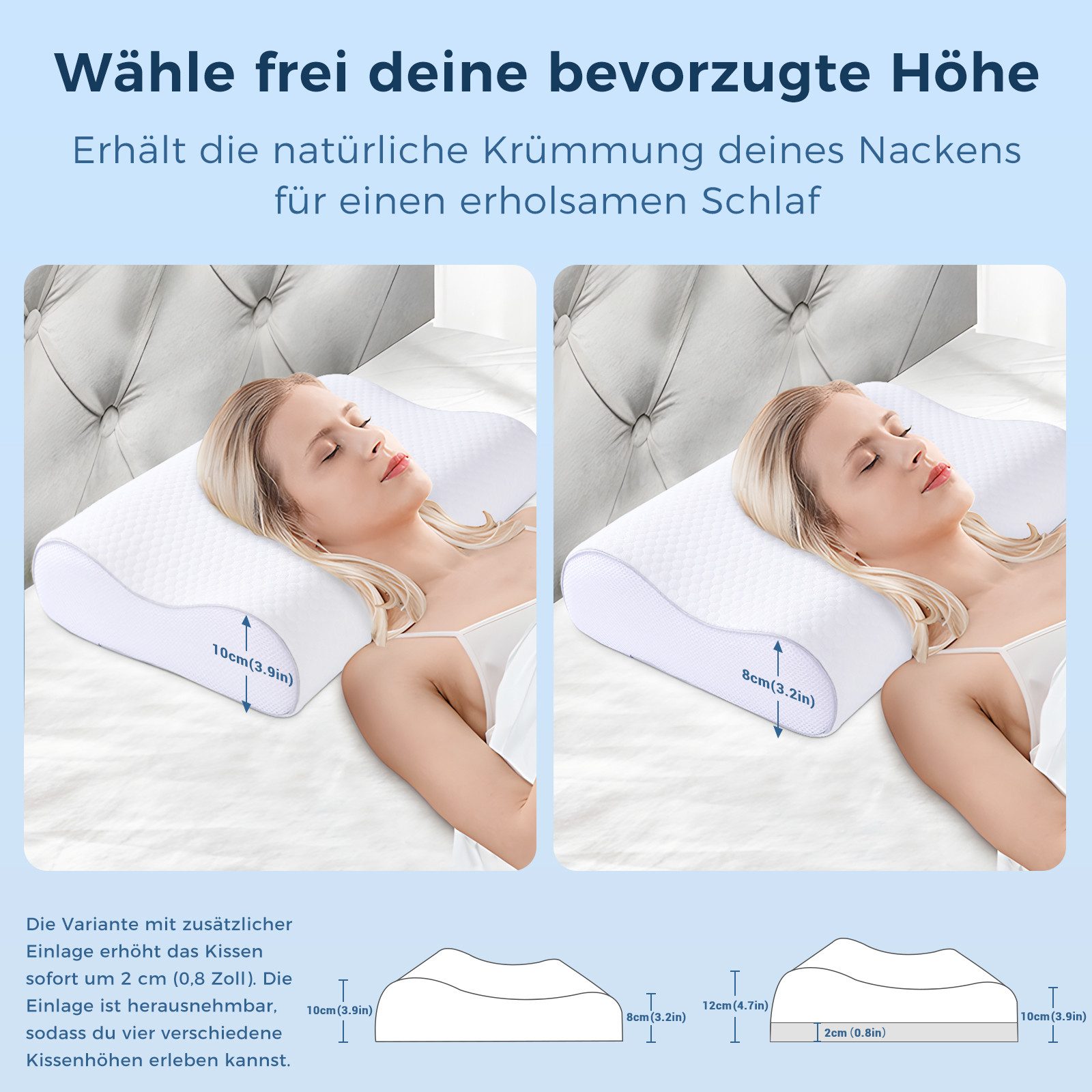 Elegear Nackenstützkissen nackenkissen orthopädisch, kopfkissen nackenschmerzen, schlafkissen, Füllung: Memory Foam, Seitenschläfer, Bauchschläfer, Rückenschläfer, 55 x 35cm Ergonomisches Schlafkissen mit Kissenbezug