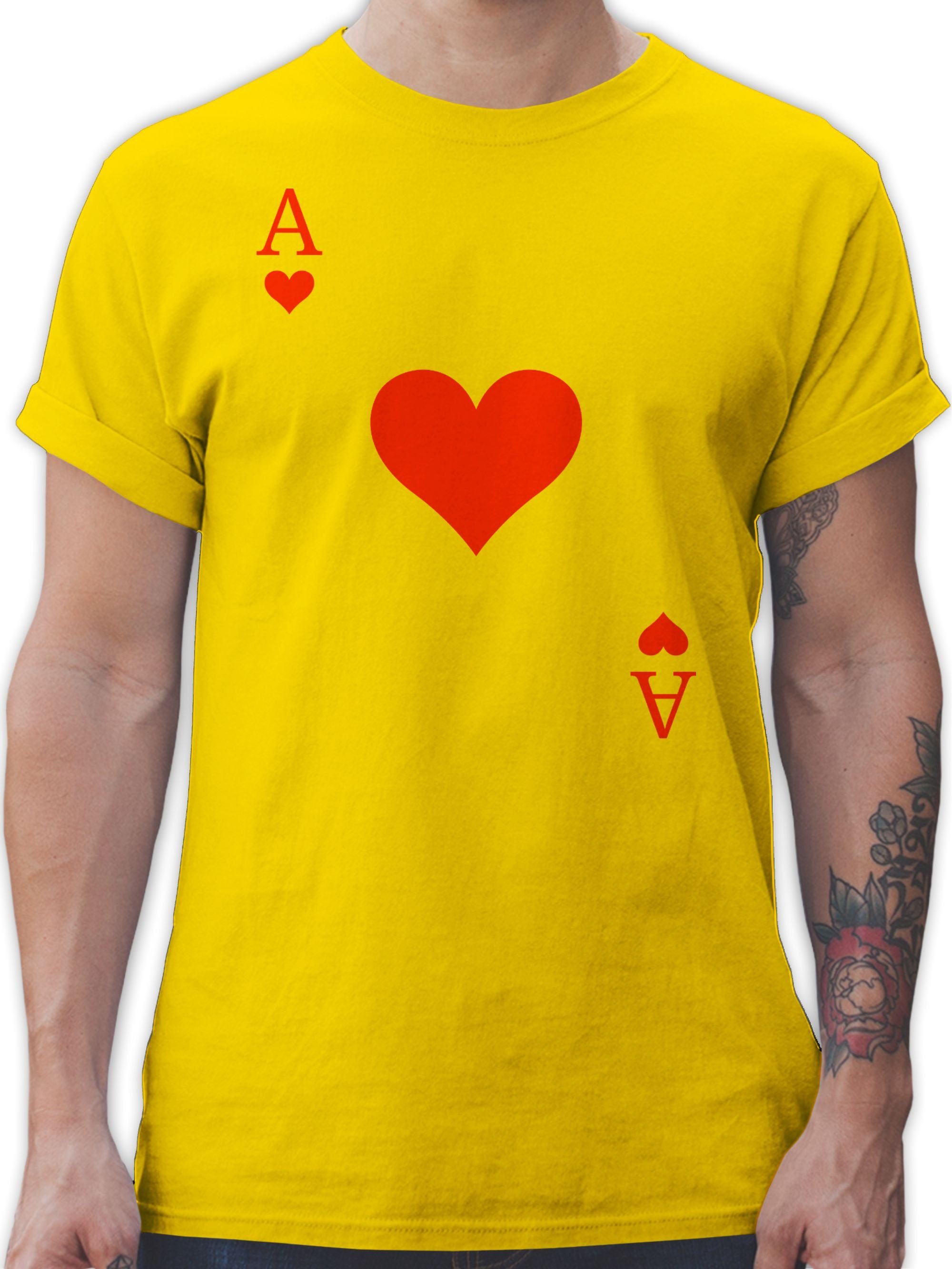 Shirtracer T-Shirt Herz Ass Kartenspiel Karneval Kostüm Karneval Outfit 3 Gelb