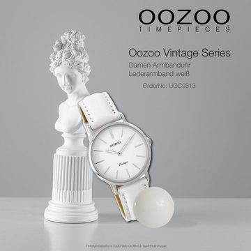 OOZOO Quarzuhr Oozoo Damen Armbanduhr weiß, Damenuhr rund, mittel (ca. 32mm), Lederarmband weiß, Fashion