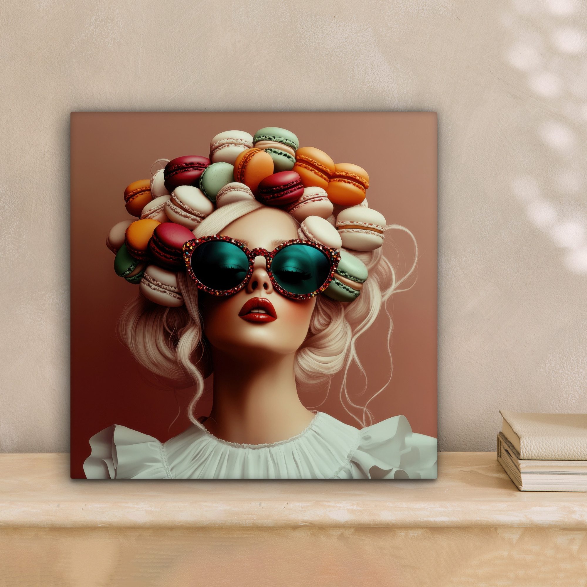 OneMillionCanvasses® Leinwandbild Frau - Makronen - Brille - Küche, Fotodru günstig online kaufen