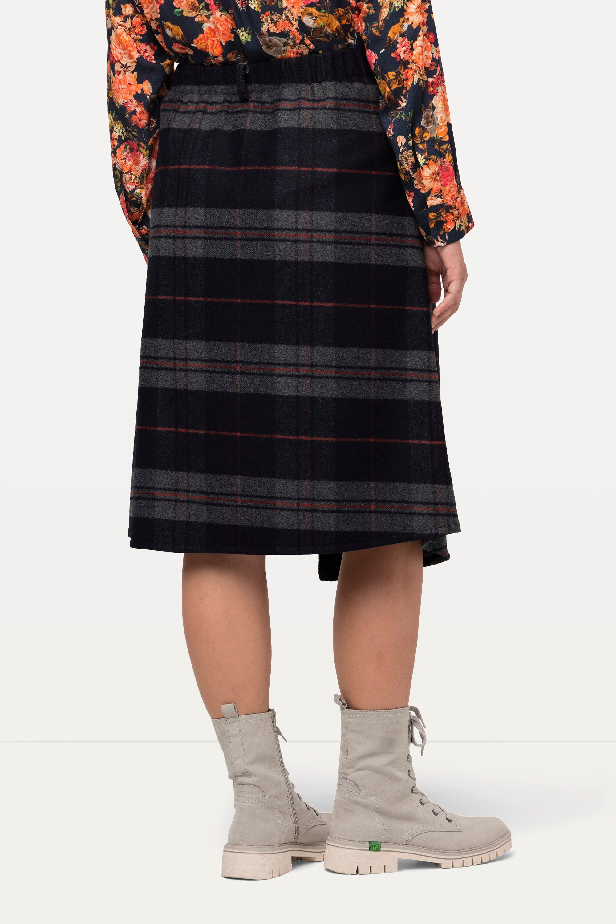 Ulla Popken Lederrock Landhaus Kiltrock Karo A-Linie Wickeloptik