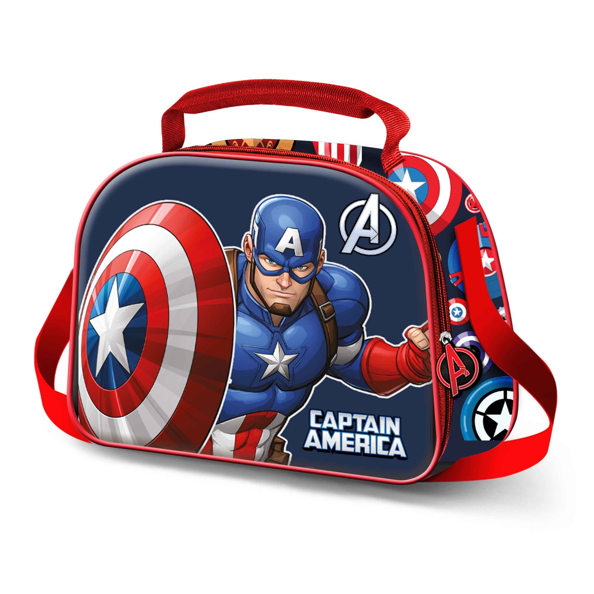 Karactermania Umhängetasche Marvel America Vorschultasche Frühstückstasche Kindergartentasche, Isolierende Innenauskleidung