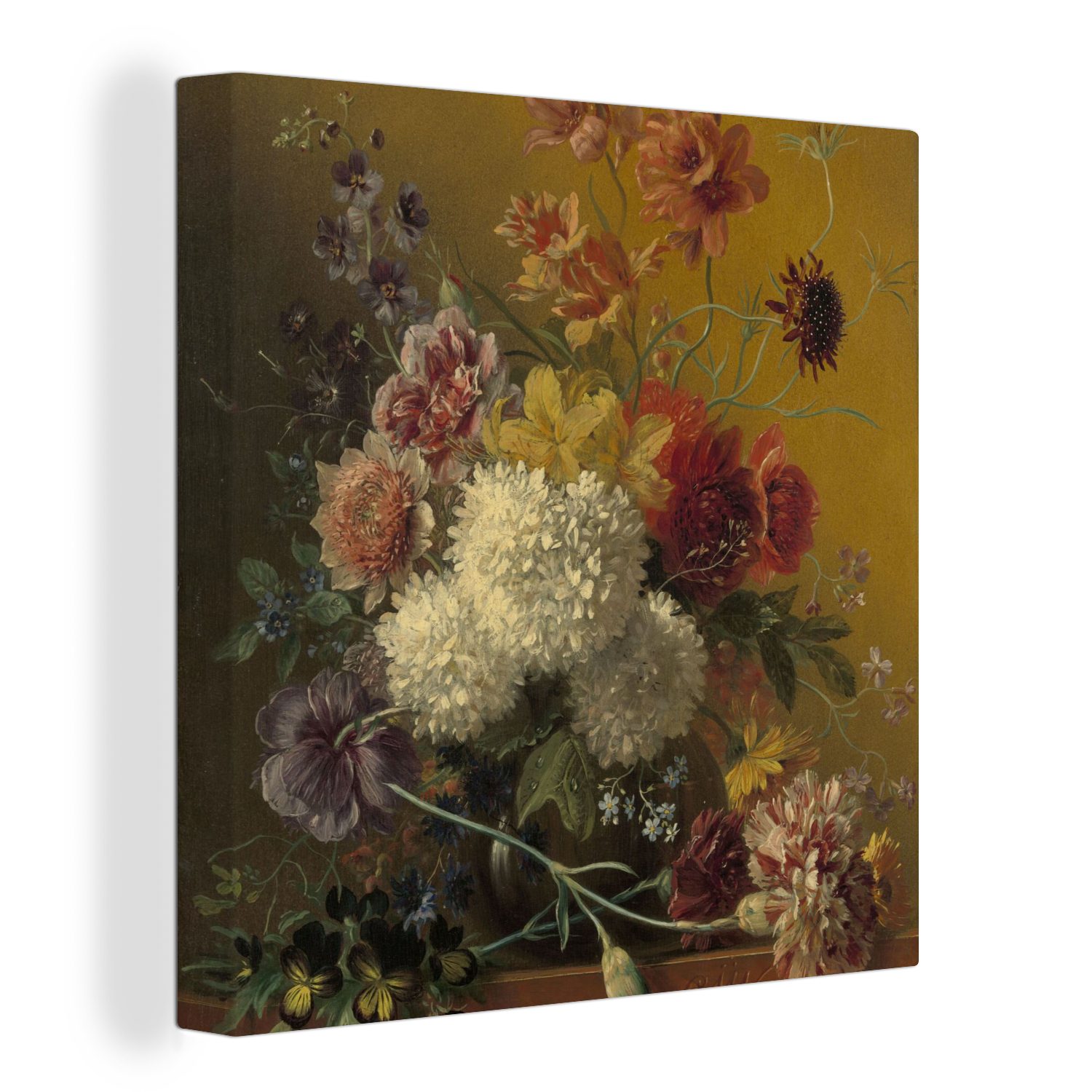 OneMillionCanvasses® Leinwandbild Stilleben mit Blumen - Kunstdrucke von G.J.J Van Os, Fotodruck (1 St), Wandbild, Deko Schlafzimmer Wohnzimmer Flur 20x20 cm
