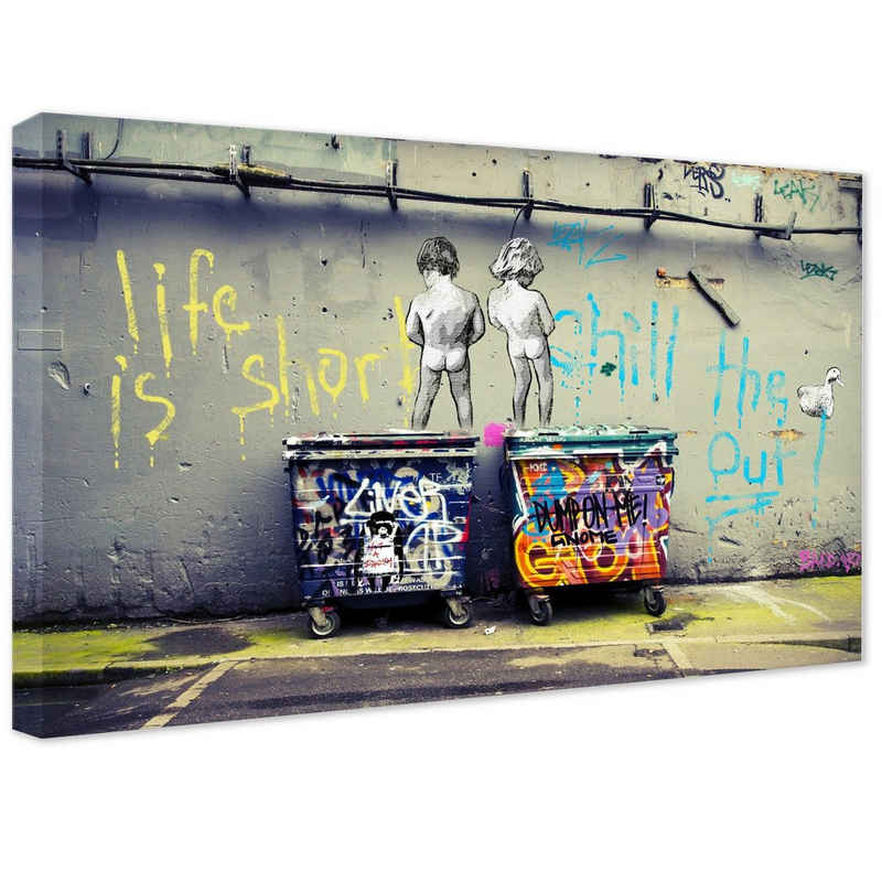 Leinwando Gemälde Banksy Bilder Leinwand Life is short / Leinwandbild