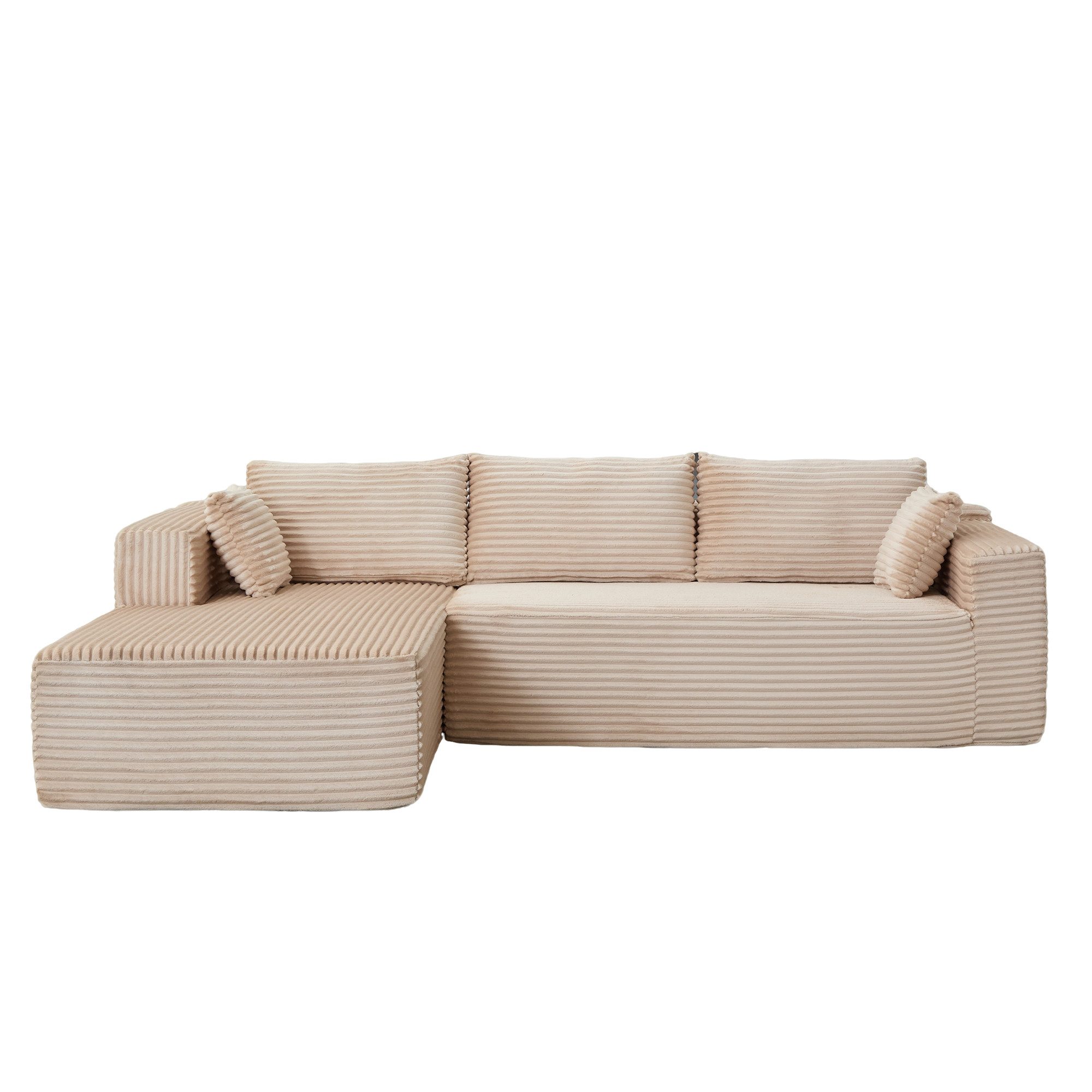 Orvane Ecksofa Ecksofa L-Form Sofa mit 3 Kissen, Schlafsofa, Cord Couchmit Armlehnen