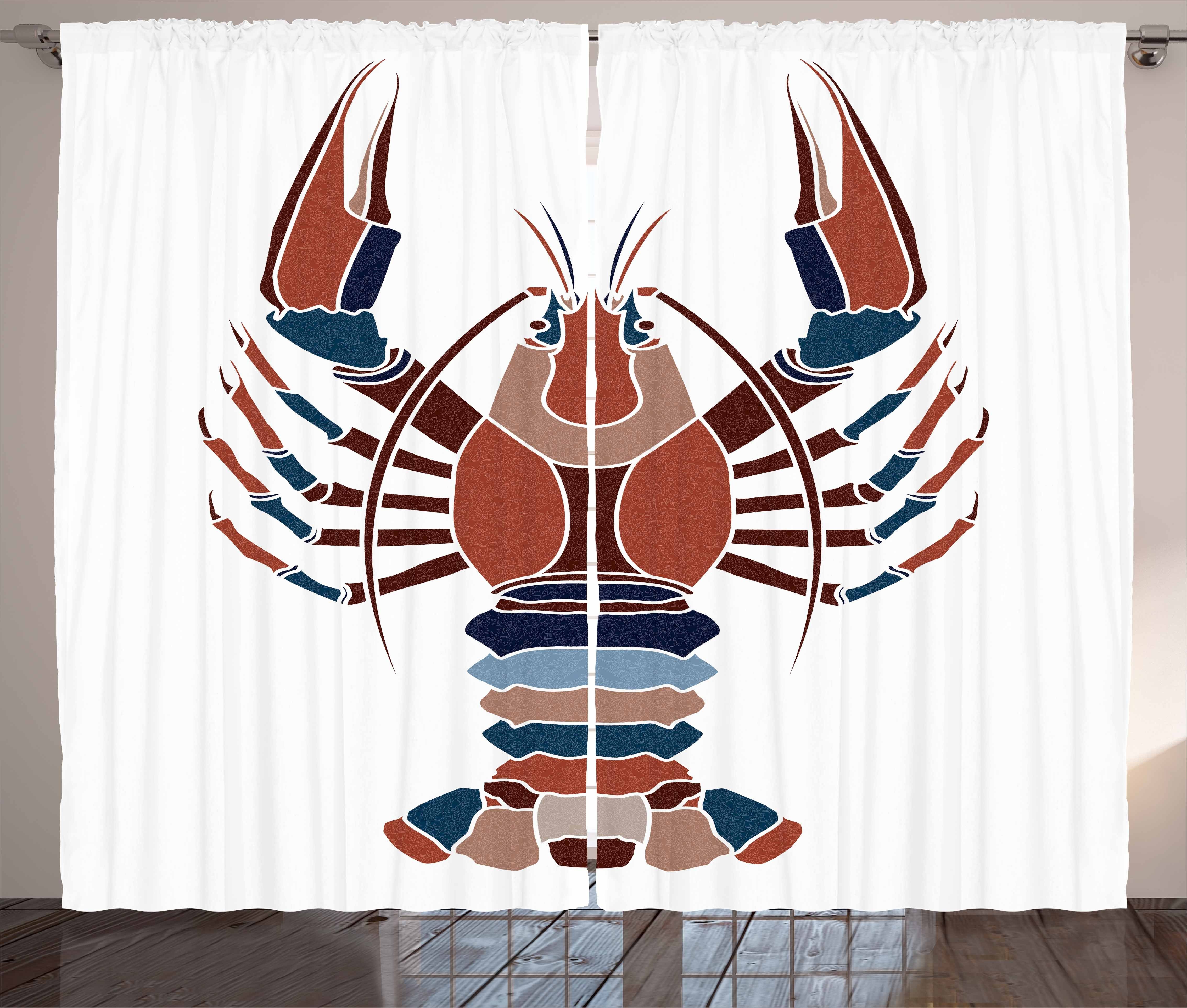 Gardine Schlafzimmer Kräuselband Vorhang mit Schlaufen und Haken, Abakuhaus, Hummer Abstrakt Crayfish Drucken | Fertiggardinen