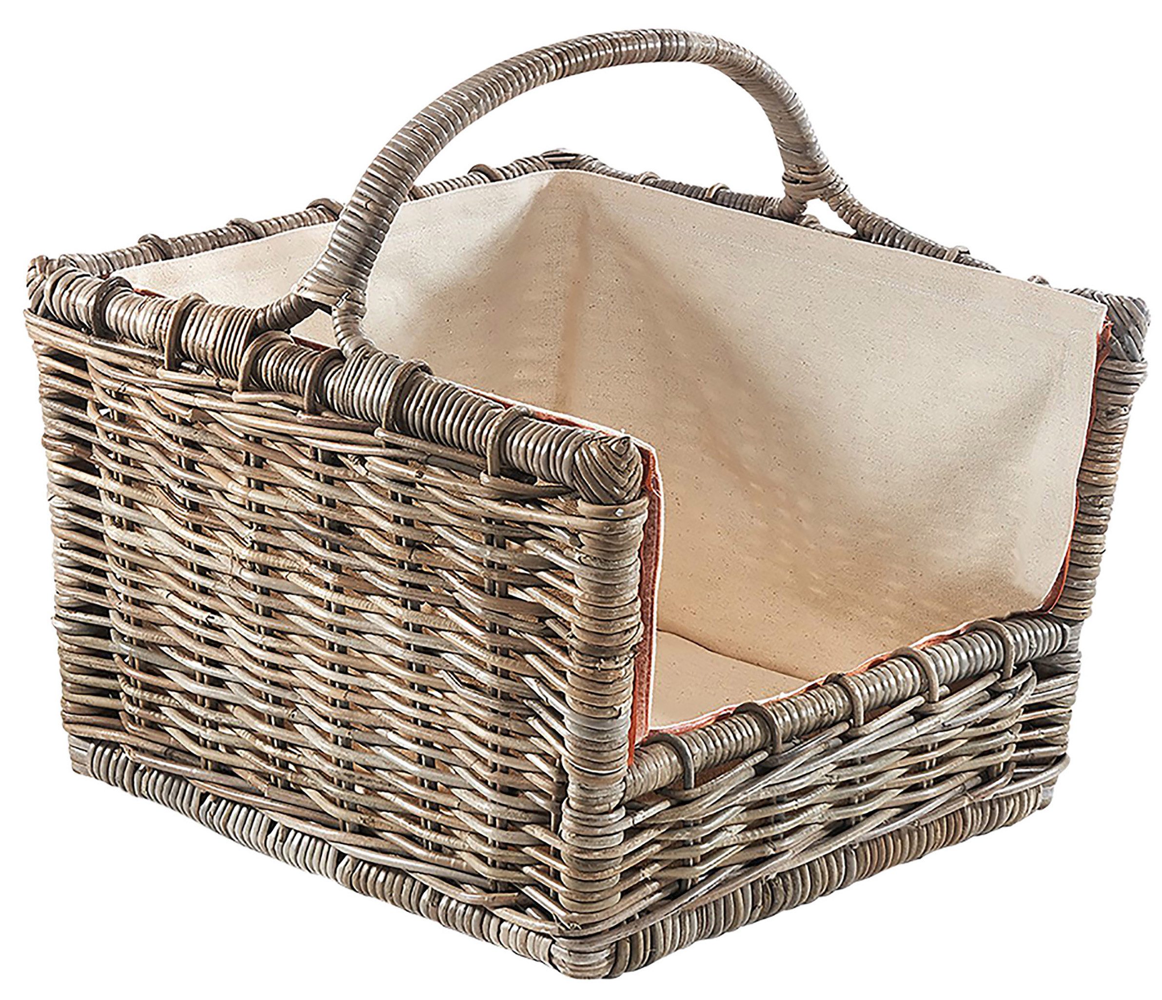 Kobolo Kaminholzkorb Holztrage Rattan grau mit abnehmbarem Leinenstoff (Einzelstück, 1 St., Stück)