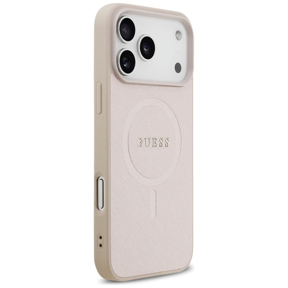 Guess Handyhülle iPhone 17 Pro Max Kunstleder geprägt rosa Logo goldfarbig MagSafe 6,9 Zoll, Kantenschutz – Bild 4 von 5