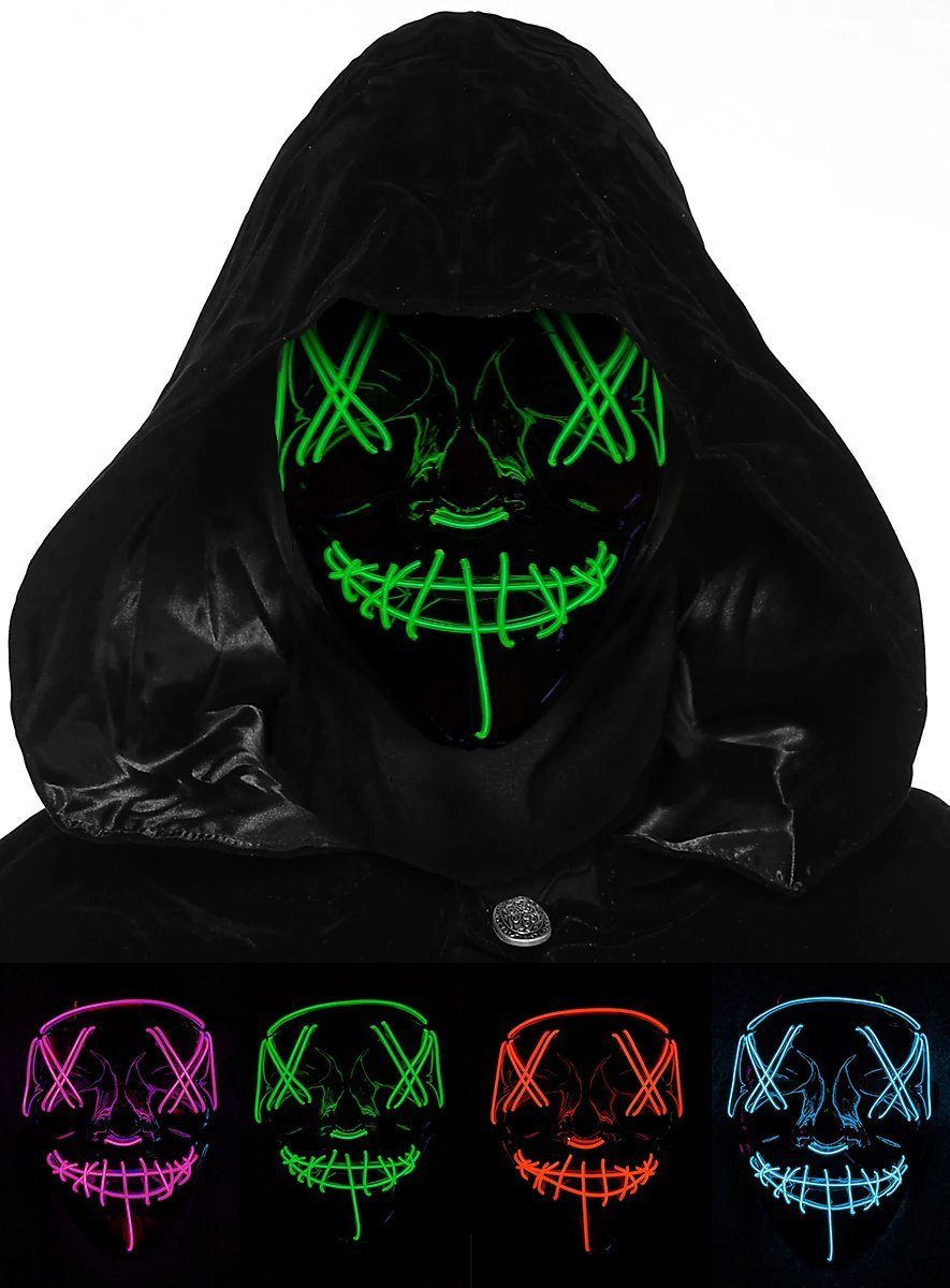 Maskworld Kostüm The Purge Kostüm Umhang mit LED-Maske, 2-teiliges Set zur schnellen, gruseligen Verwandlung