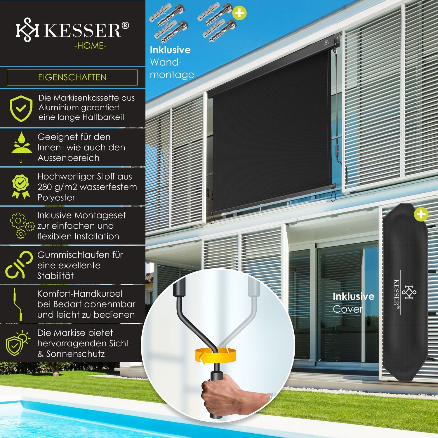 KESSER Senkrechtmarkise Senkrechtmarkise Außenrollo Handkurbelmechanismus B günstig online kaufen