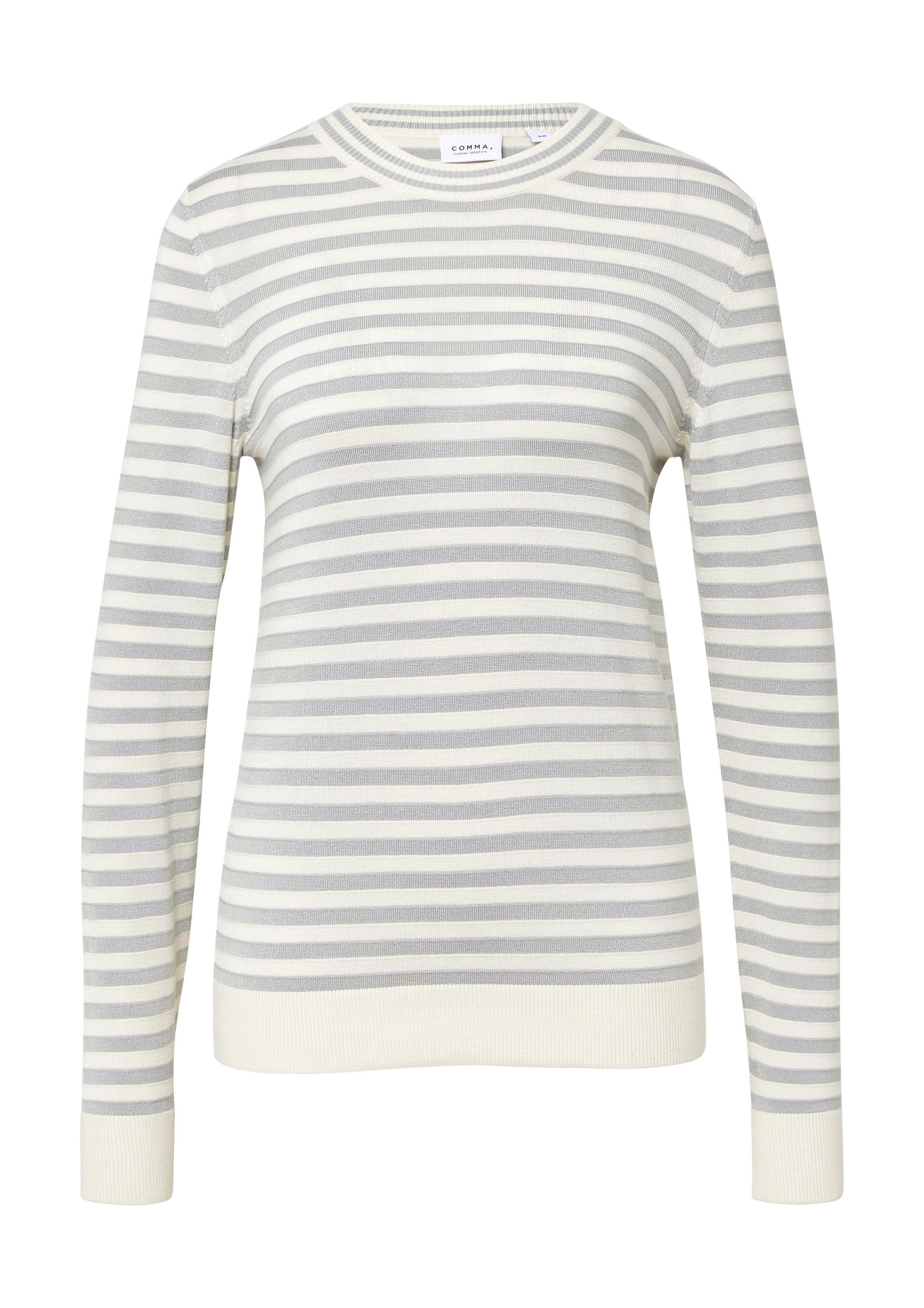 comma Longpullover Strickpullover Gestreifter Feinstrickpullover aus Viskos günstig online kaufen