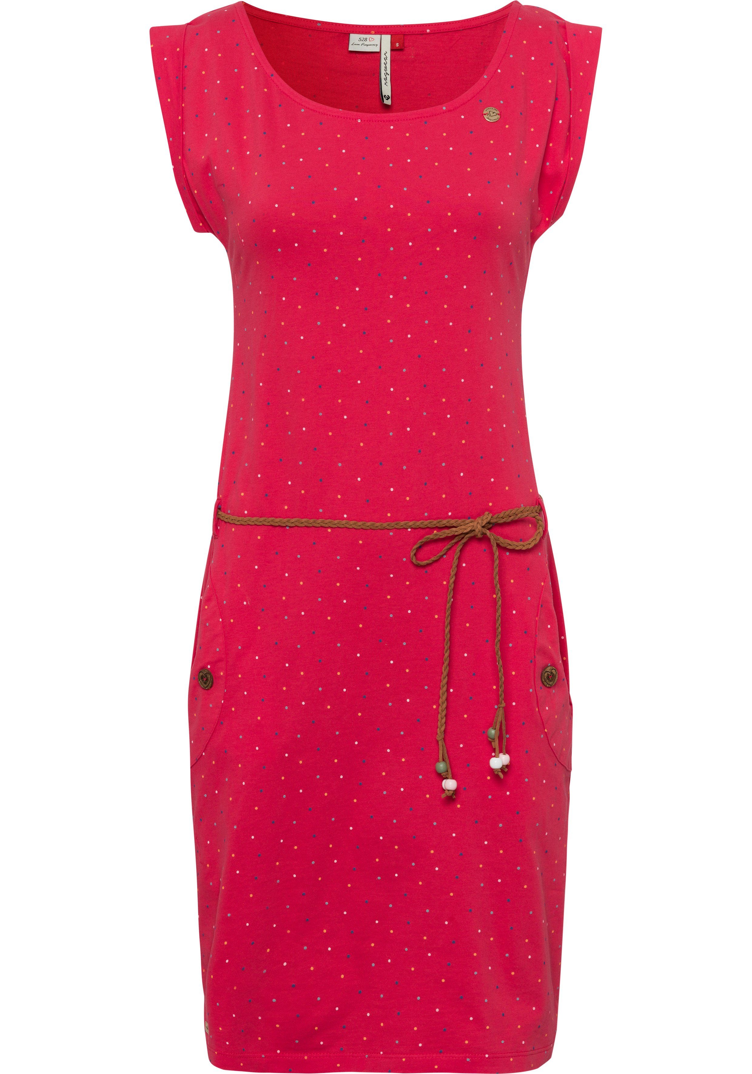 Ragwear Jerseykleid TAGG DOTS (2-tlg., mit Bindegürtel) im Multi-Color-Punkte-Muster RED