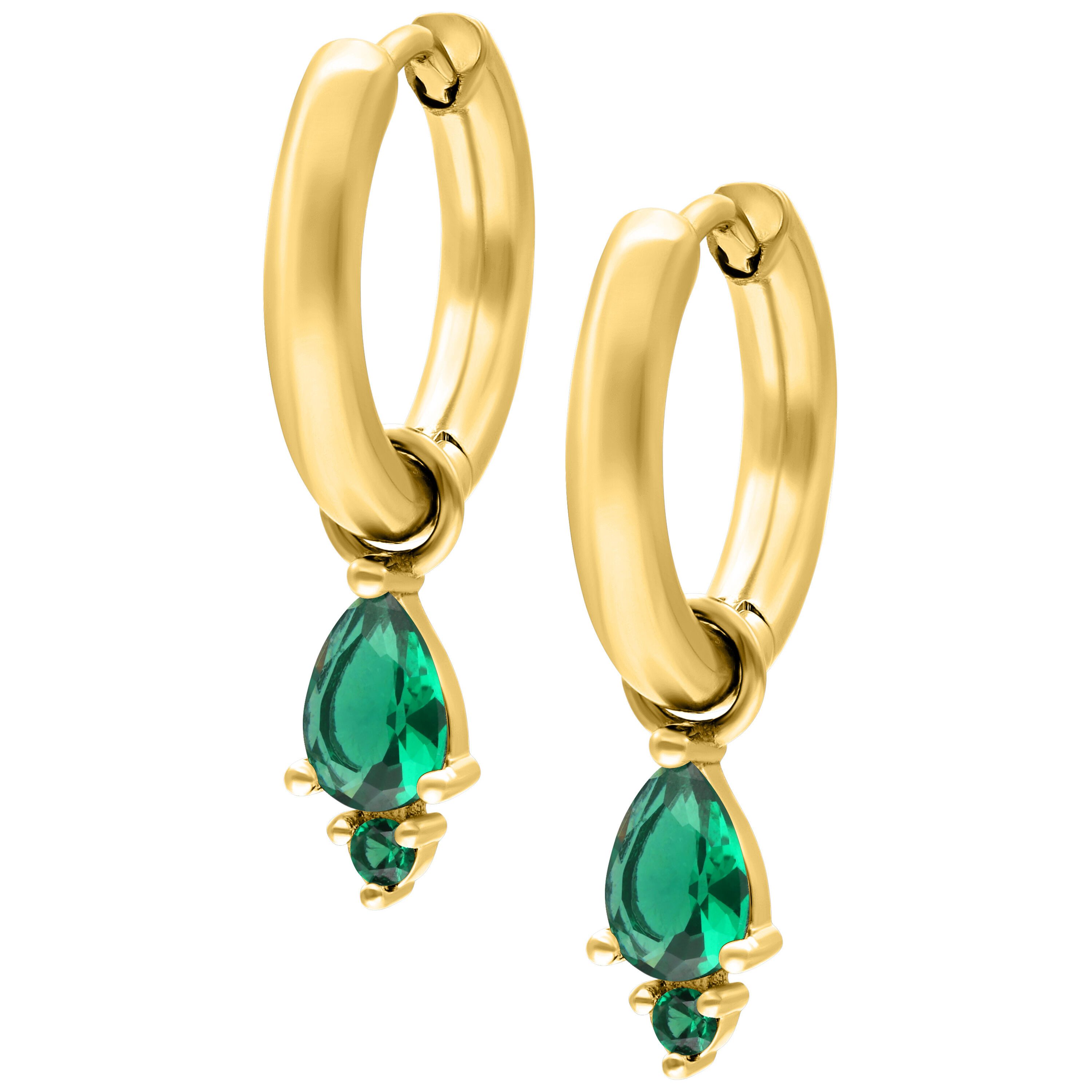 Paar Ohrhänger Little Tear Hoops - Gold, Smaragdno Zelena