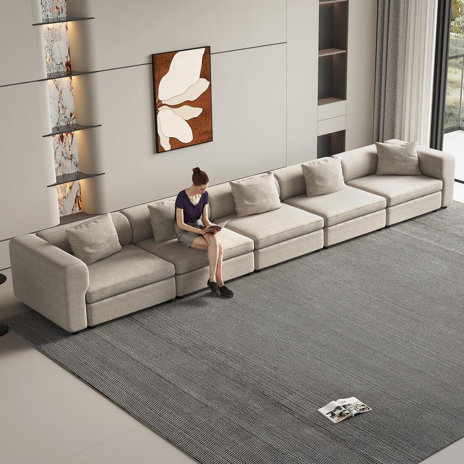 LuxusKollektion Wohnlandschaft Sofa Stoffsofa 5 Sitzer Sofaelemente Direkte Reihe 5 Personen, Sofa U-form