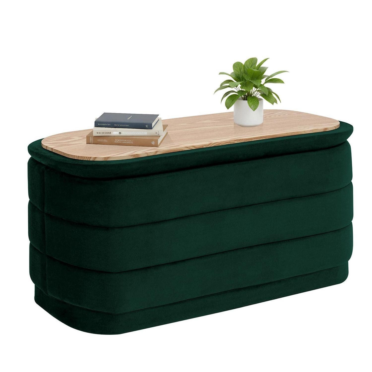 LuxusKollektion Bettbank Ottoman mit Stauraum Samt Flaschengrün 76cm (1-St)