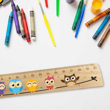 GRAVURZEILE Lineal im Eulen Design - für Kinder aus Holz - zur Einschulung, Geschenk für die Schule