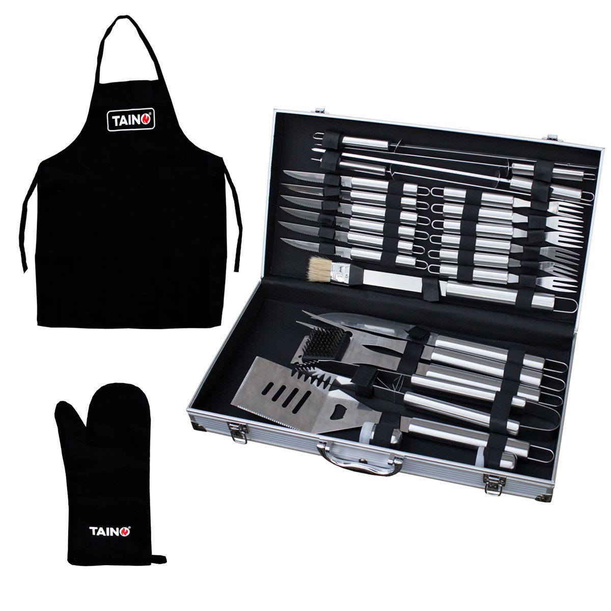 TAINO Grillbesteck-Set, (Set, Spar-Set, 26 tlg), im Alukoffer, Geschenkset, Grillbesteck aus hochwertigem Edelstahl