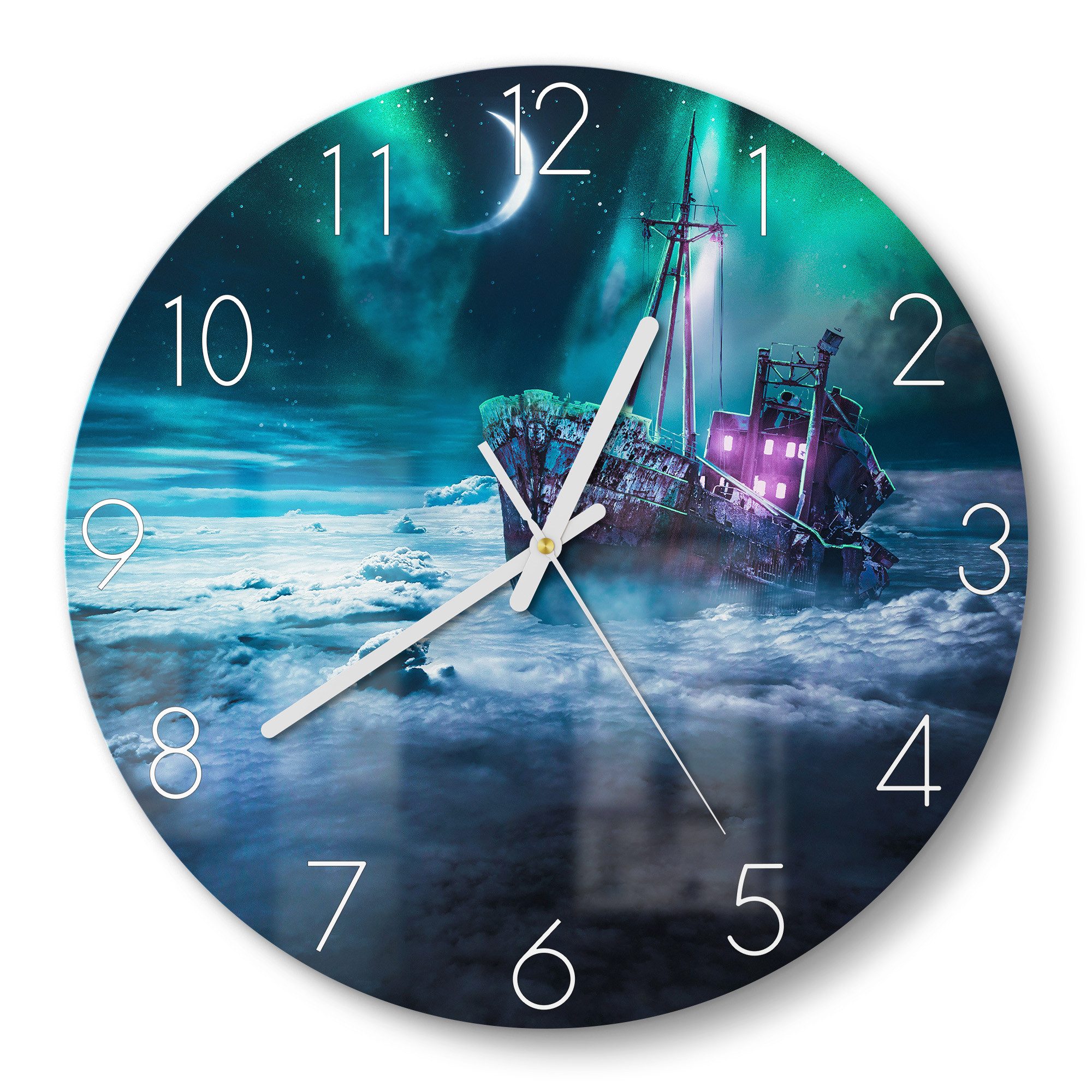 DEQOART Wanduhr 'Himmelssegler' (Glas Glasuhr modern Wand Uhr Design Küchenuhr)