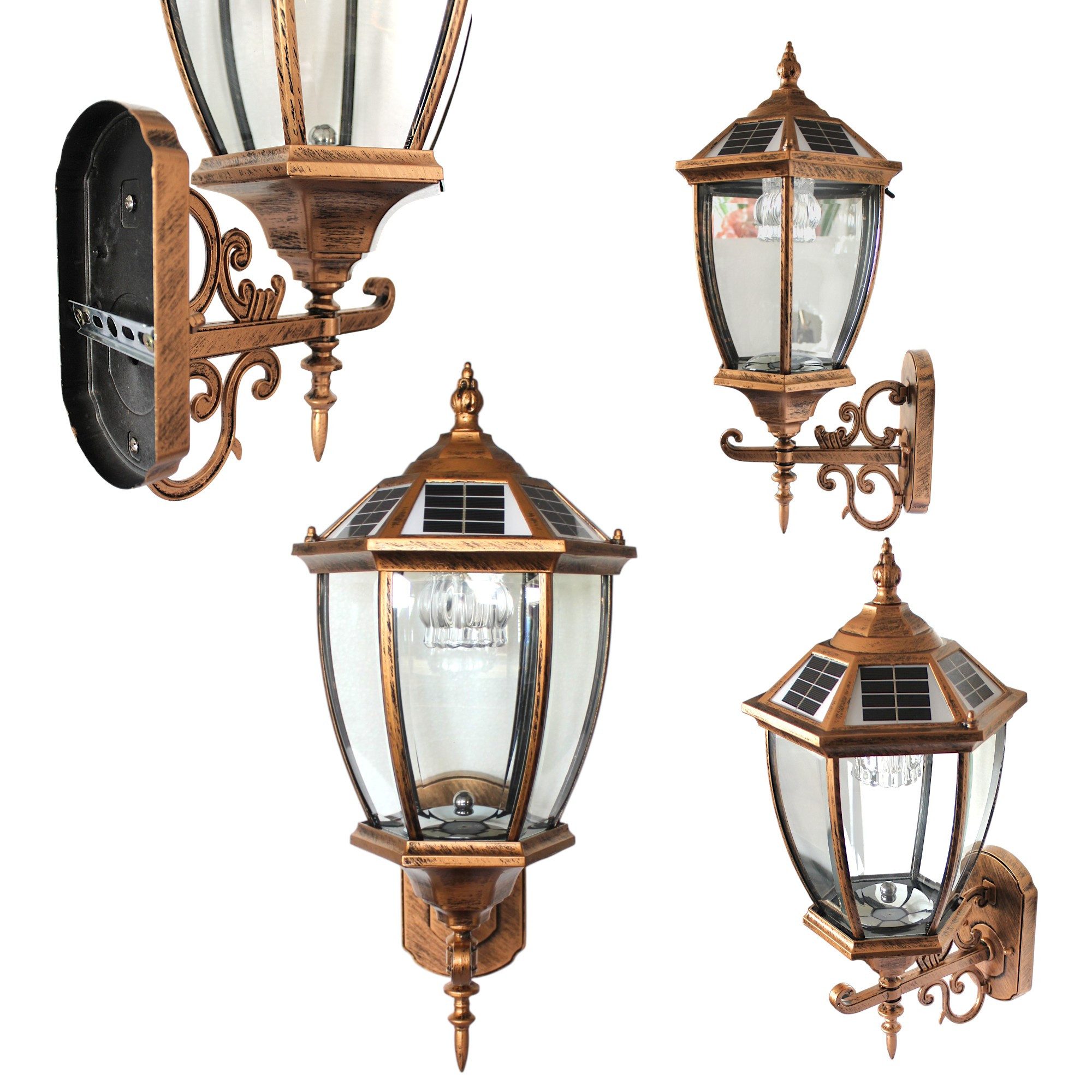 Arnusa Außen-Wandleuchte Solar Außenleuchte kabellos klassisch Kupferoptik Aluminium 52 cm, Farbtemperatur einstellbar, LED fest integriert, Warmweiß, Kaltweiß, – Bild 5 von 5