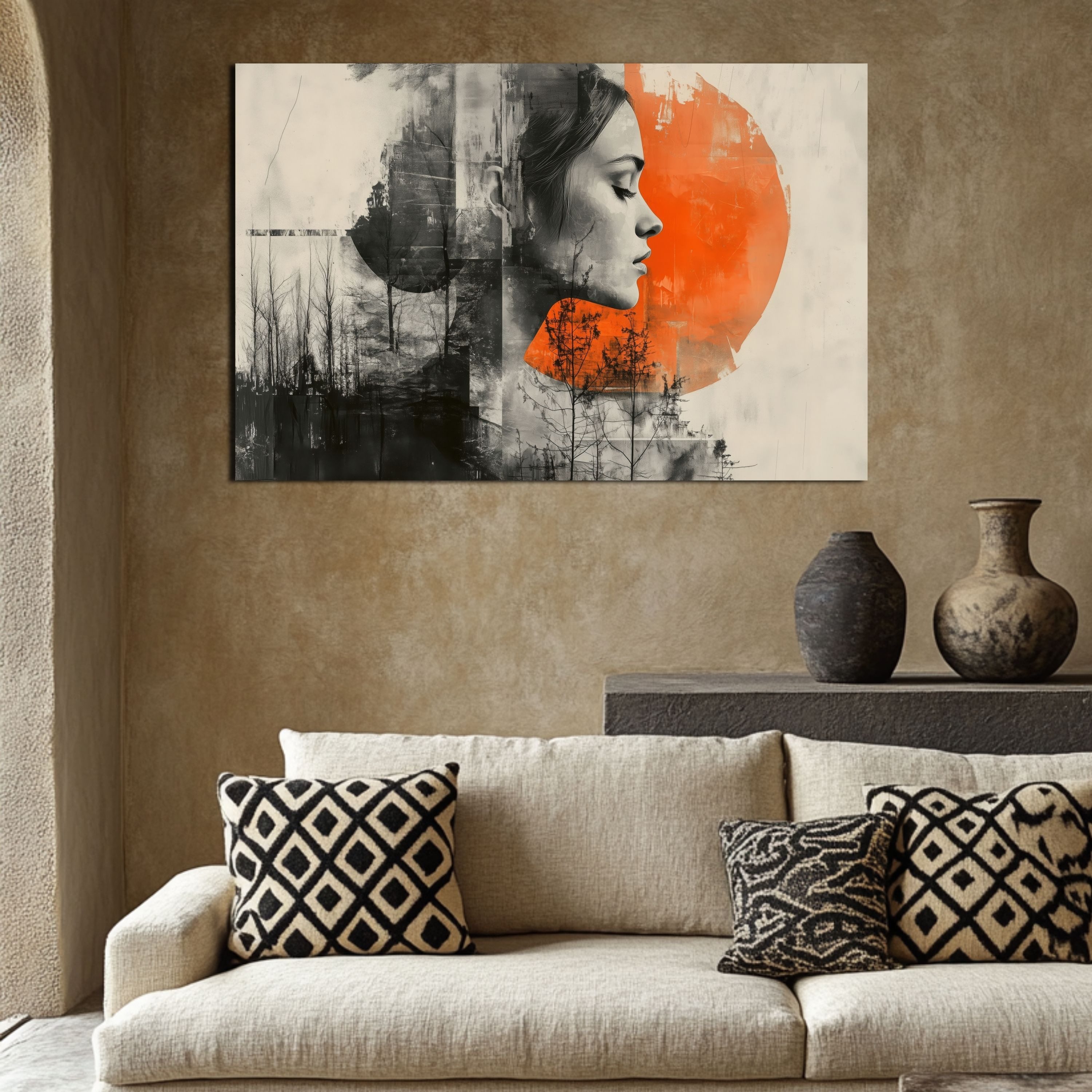 DARO Design Leinwandbild Modern Abstrakt Wandbilder XXL Wandbild Wand Deko Leinwand Bilder, (Frau Orange - Bild groß Wohnzimmer Schlafzimmer Küche Esszimmer Ein – Bild 5 von 5
