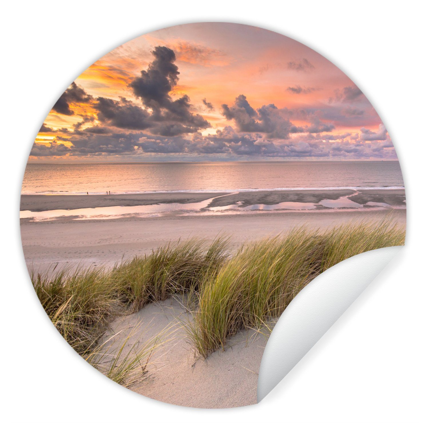 MuchoWow Wandsticker Sonnenuntergang - Düne - Strand - Pflanzen - Meer (1 St), Wandtattoo Selbstklebend, Wohnzimmer Deko Aufkleber, 30x30 cm