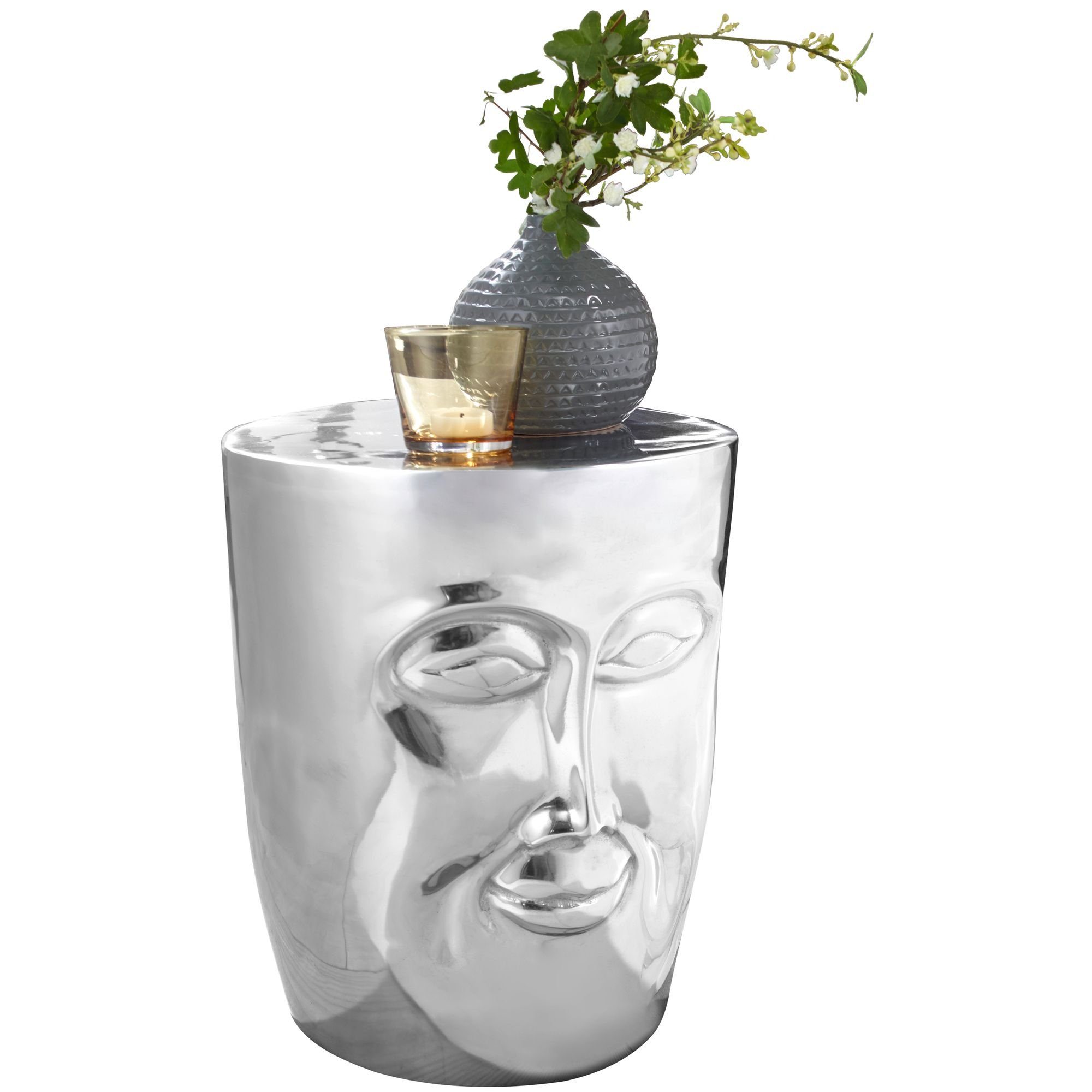 Wohnling Beistelltisch WL5.505 (35x35x39 cm Aluminium Gesicht Silber Rund Modern), Kleiner Wohnzimmertisch, Sofatisch Orientalisch