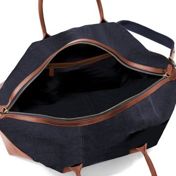 DRAKENSBERG Reisetasche Weekender »David« & Kulturbeutel »Glen« Marine-Blau, aus Canvas und Büffelleder, Bundle, für Damen und Herren